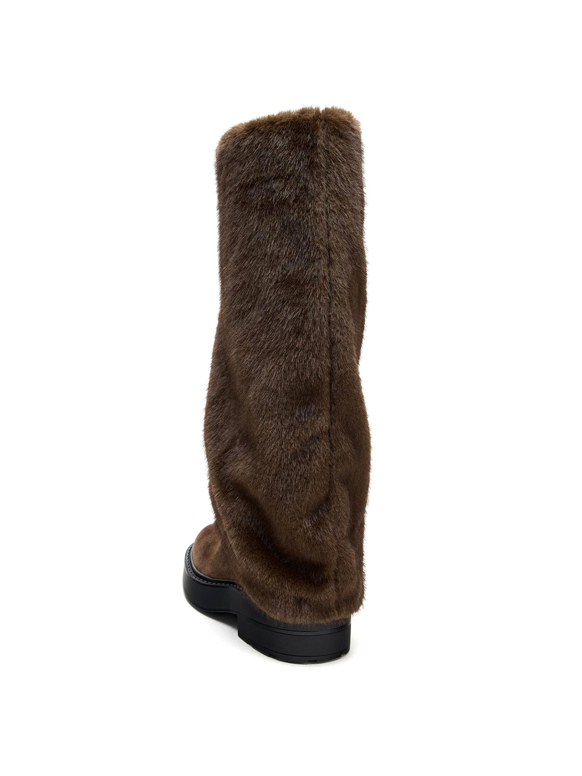 Taupe Faux Suede Round-Toe Plush Fold-Over Wide Calf Knee High Cowgirl Boots