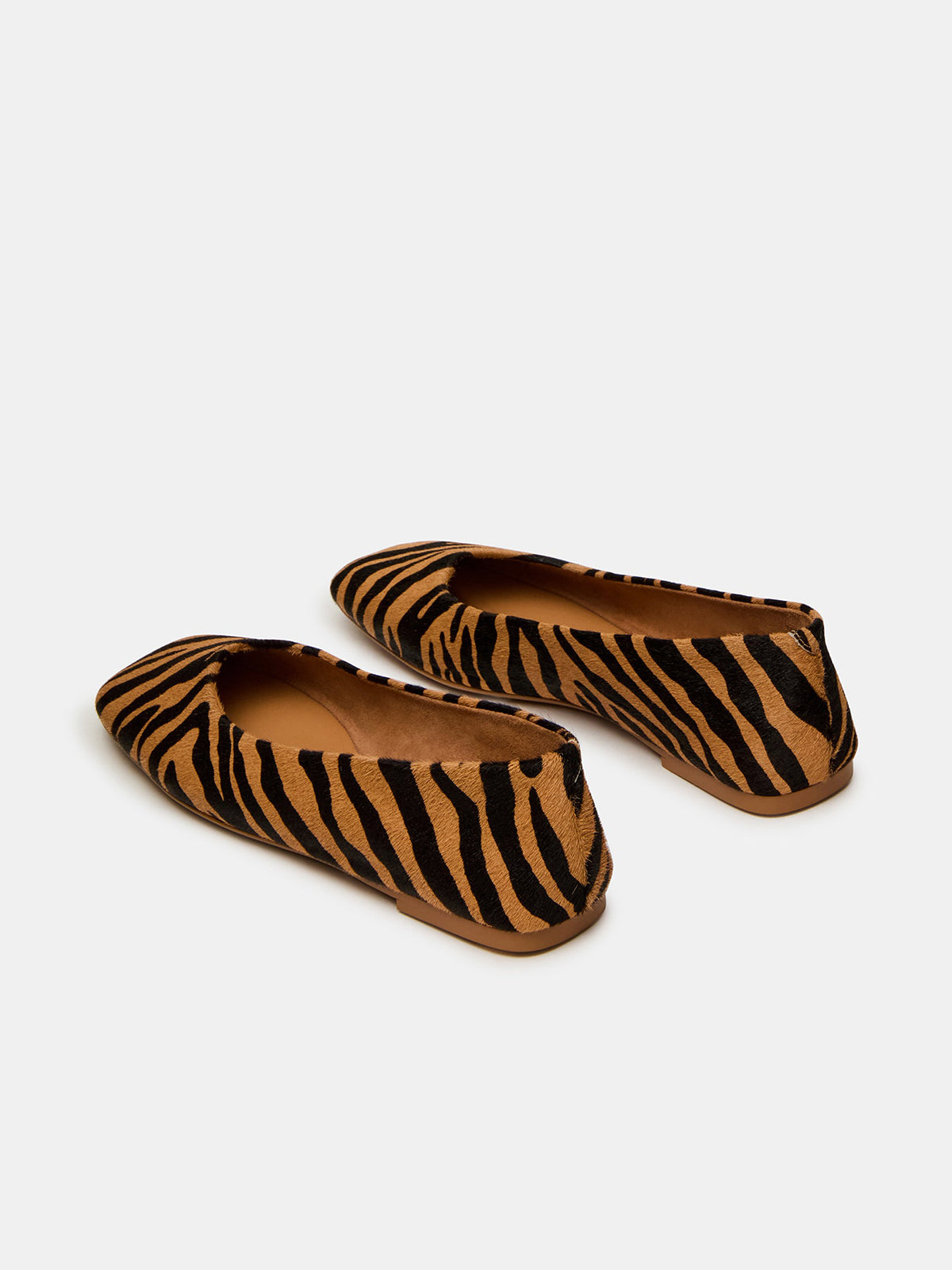 Zebra Print Pony Hair Vegan Leather Square-Toe Simple Flats