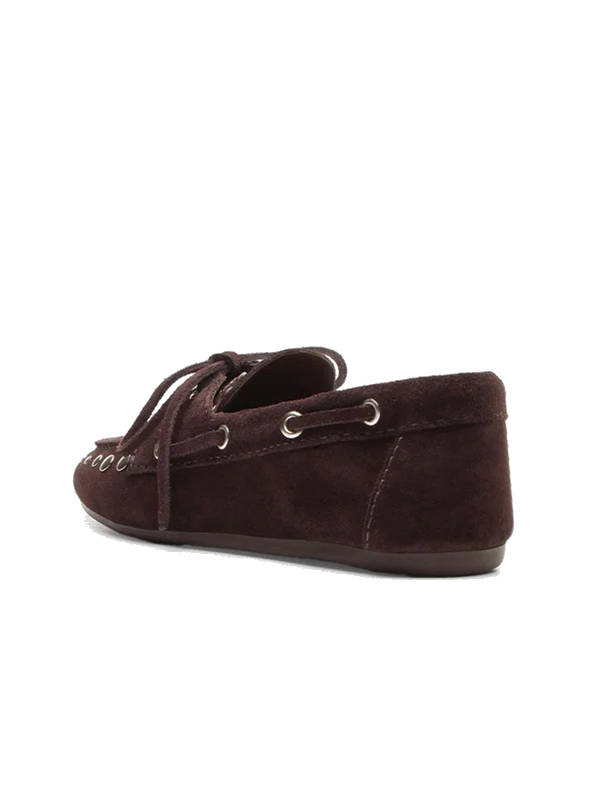 Maroon Faux Suede Round-Toe Studs And Bow Classic Boat Shoes Flats