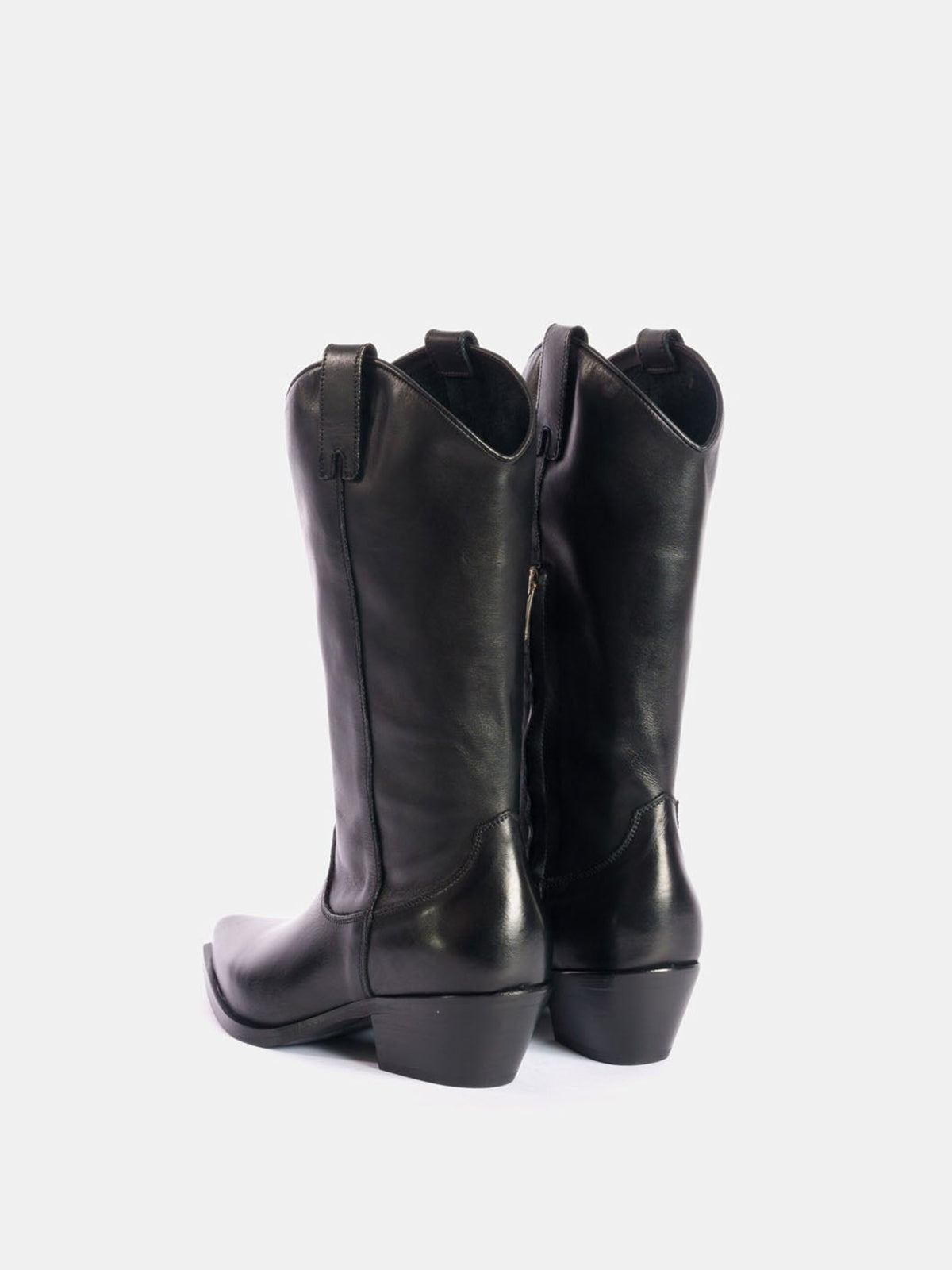 Black Classic Snip-Toe Simple Half-Zip Mid Calf Cowgirl Boots