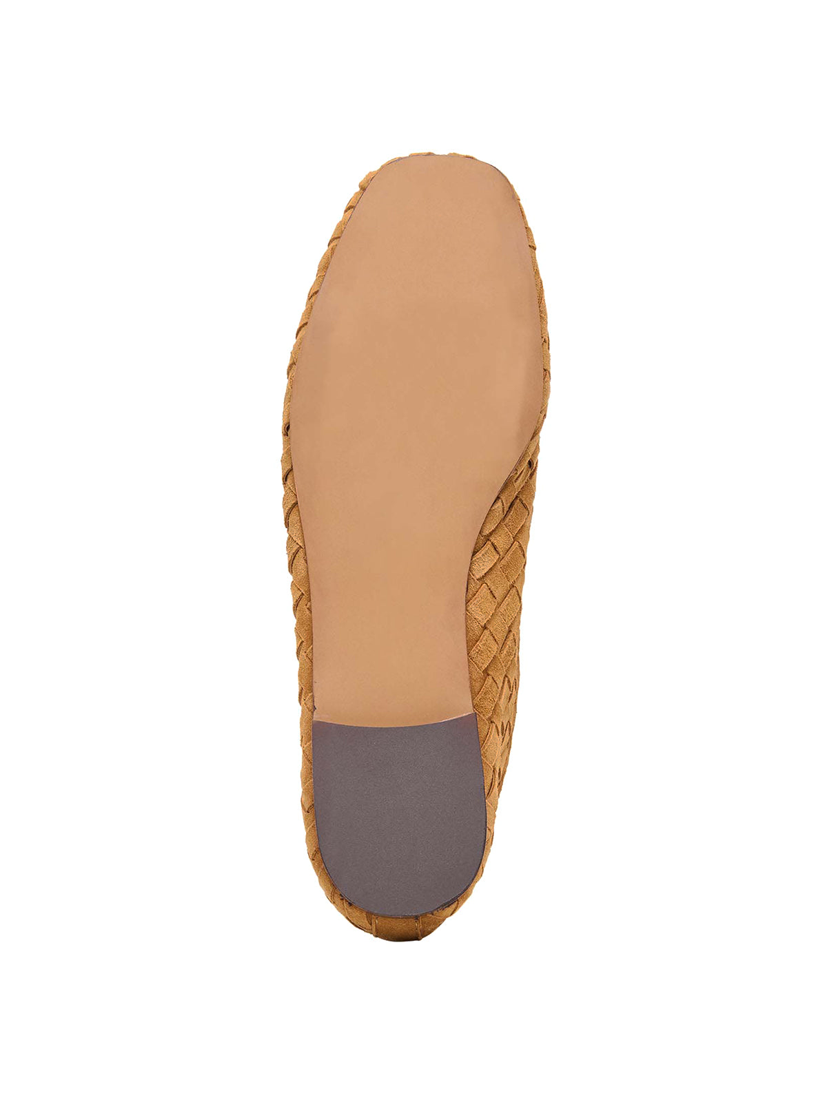 Tan Woven Faux Suede Square-Toe Slip-On Ballet Flats