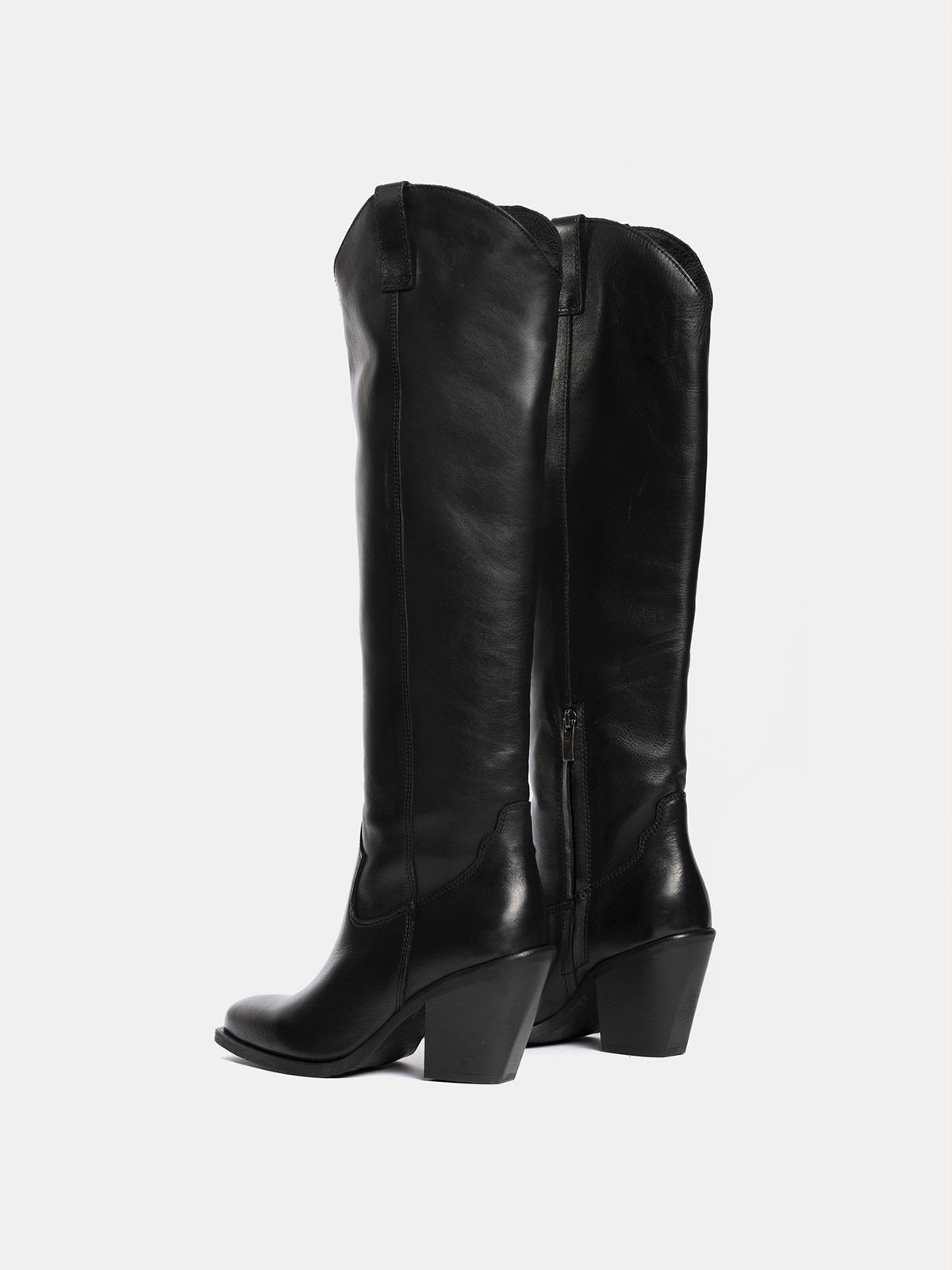 Black Classic Snip-Toe Simple Half-Zip Knee High Tall Cowgirl Boots