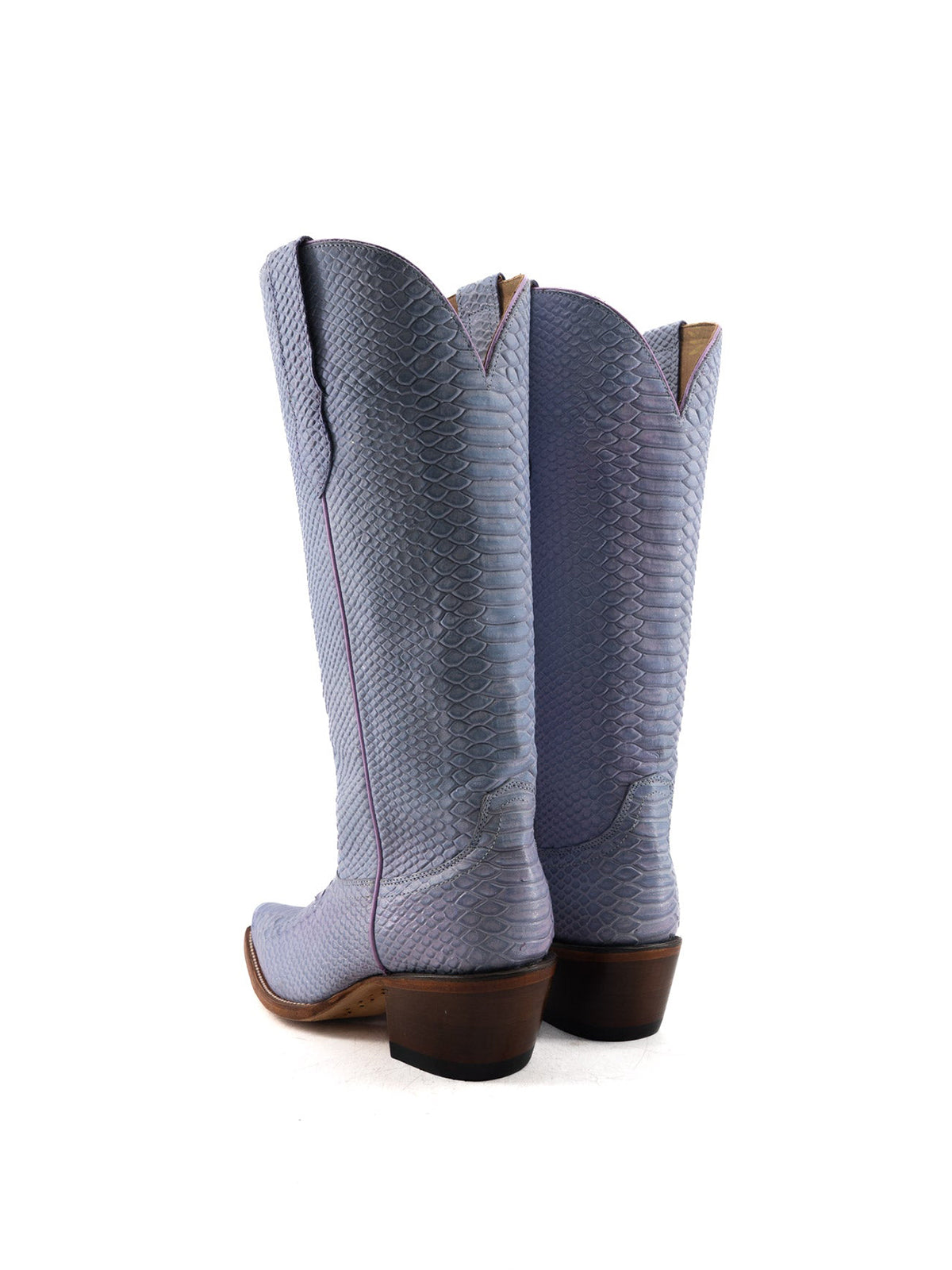 Lilac Snakeskin Print Snip-Toe Half-Zip Knee High Cowgirl Boots