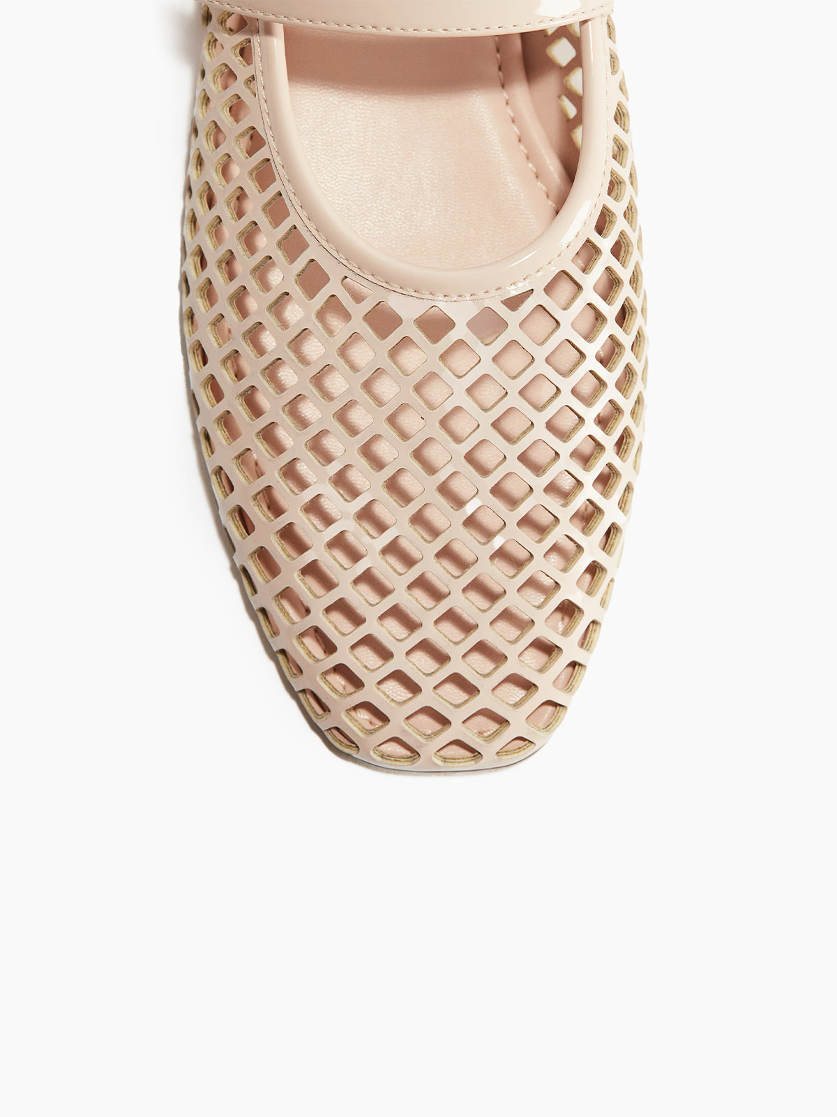 Perforated Square-Toe Bridge Strap Mary Jane Ballet Flats - Green Patent