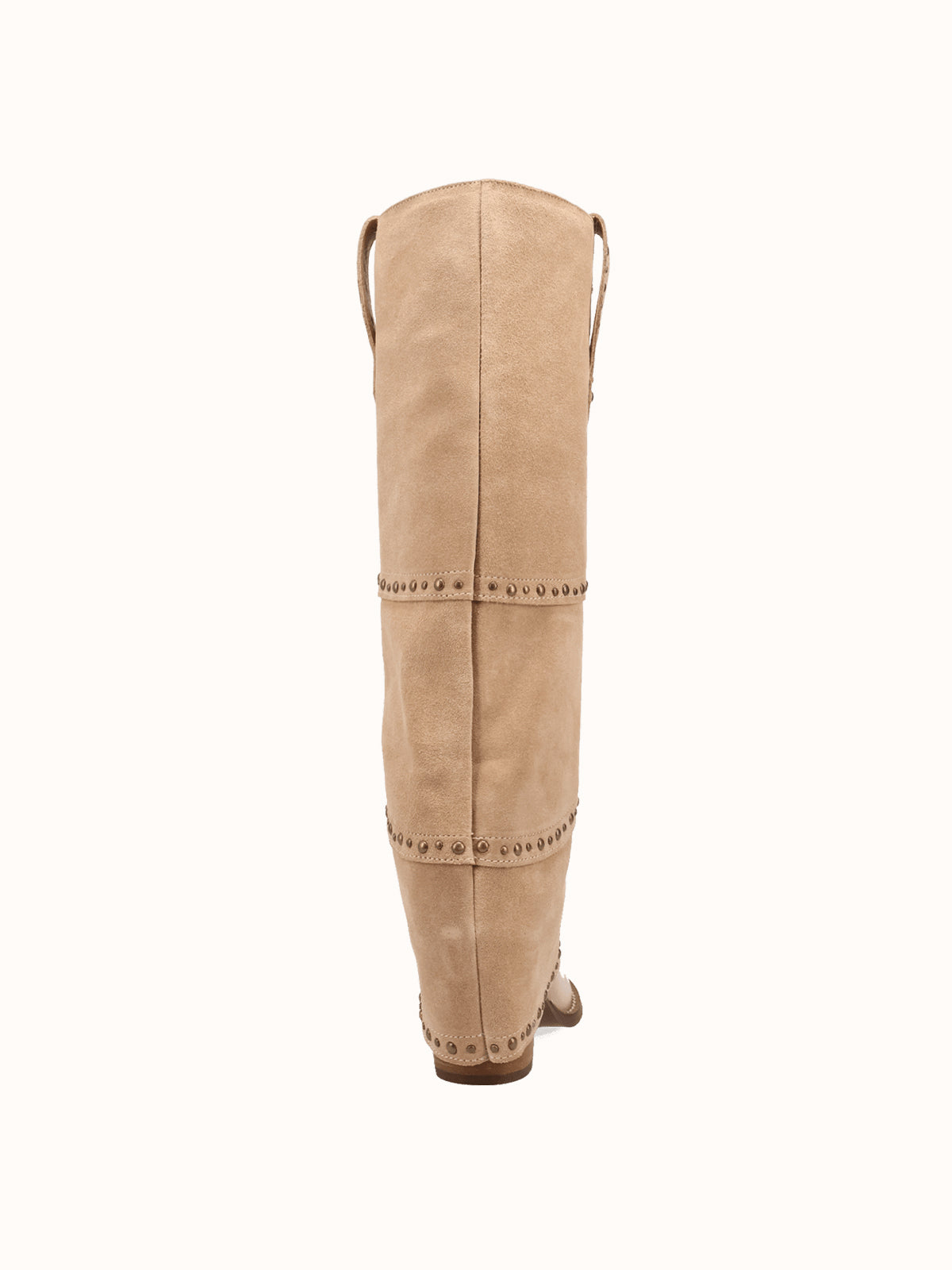 Sand Snip-Toe Faux Suede Fold-Over With Studs Wide Calf Knee High Cowgirl Boots