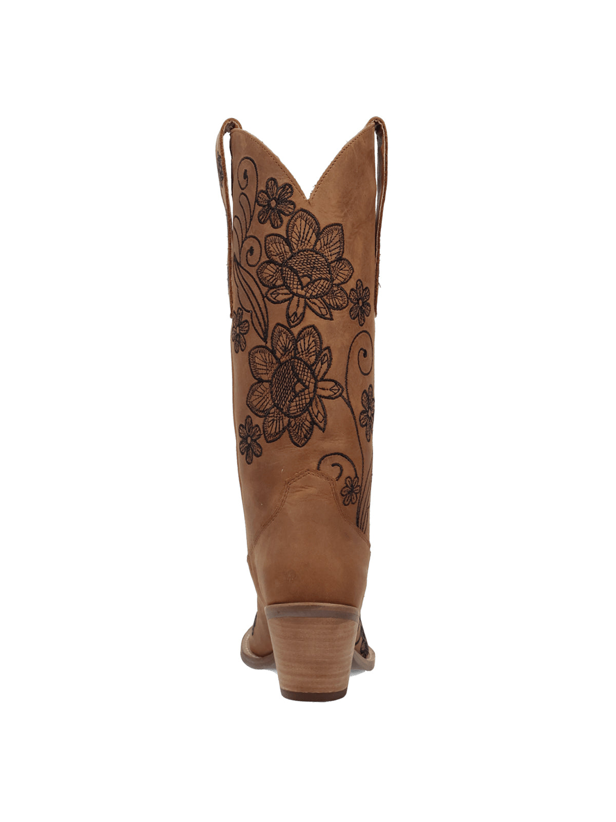 Dark Tan Snip-Toe Flourishing Flowers Embroidery Mid Calf Cowgirl Boots