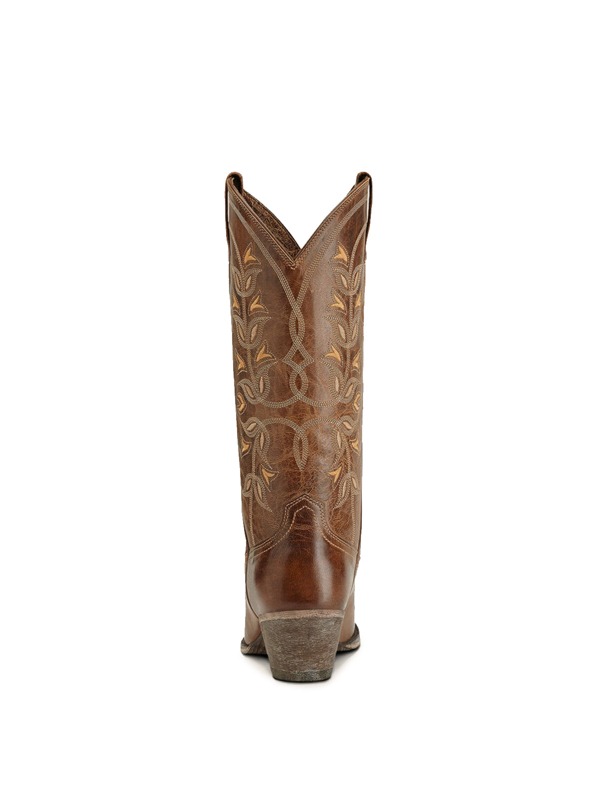 Brown Floral Embroidery Almond-Toe Mid Calf Cowgirl Boots