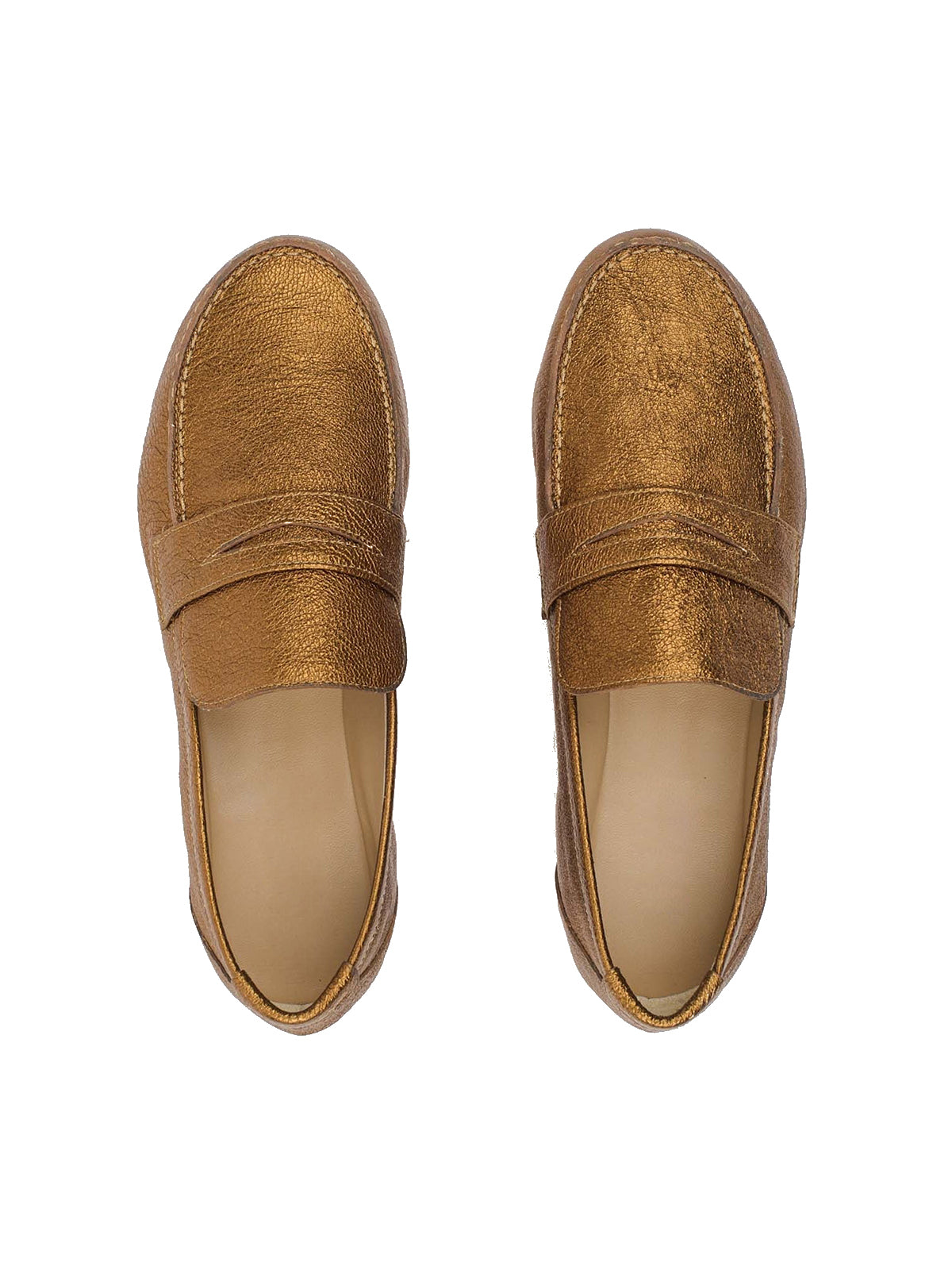 Round-Toe Slip-On Chic Loafers Flats - Metallic Bronze