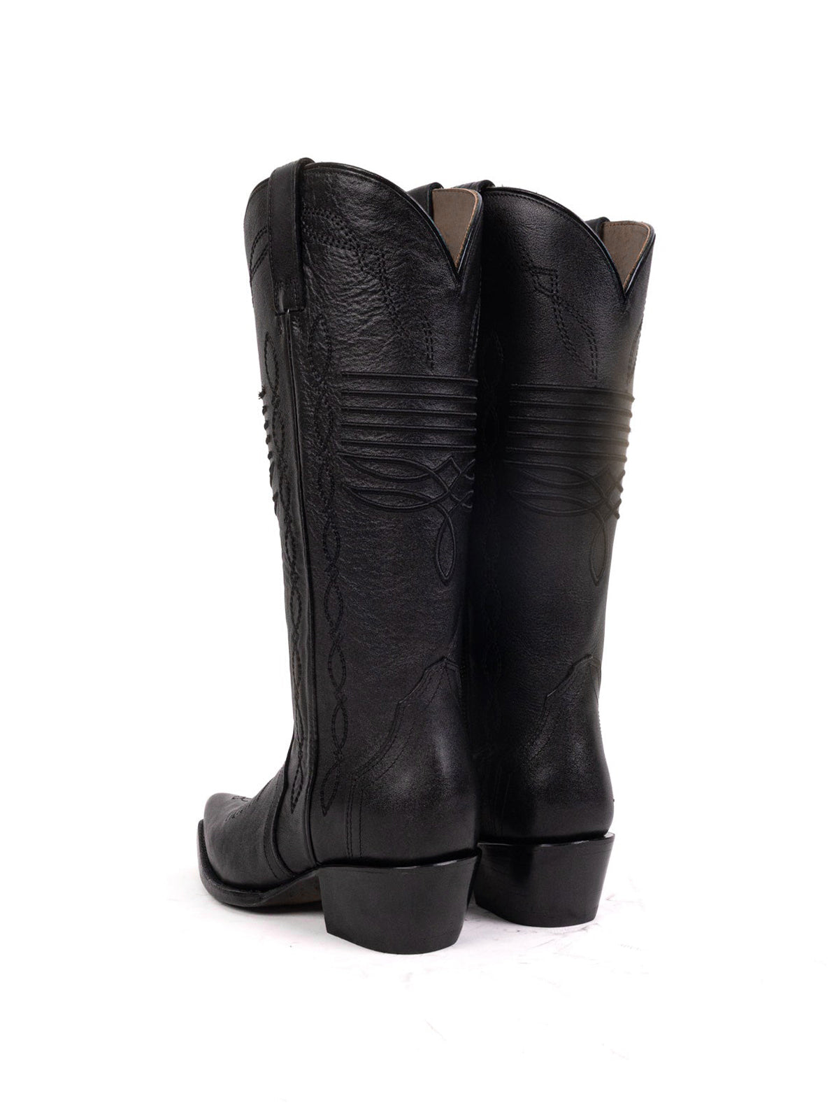 Black Snip-Toe Classic Embroidery Half-Zip Western Knee High Cowgirl Boots