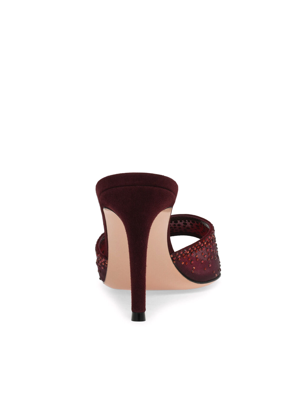 Rhinestones Mesh Open Pointed-Toe Backless Slip-On High Heels – Red