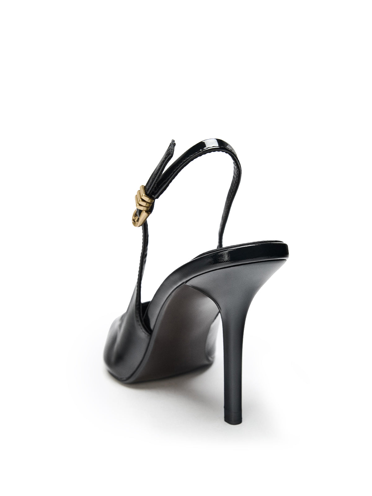 Patent Black Pointed-Toe Slingback Slip-On High Heels