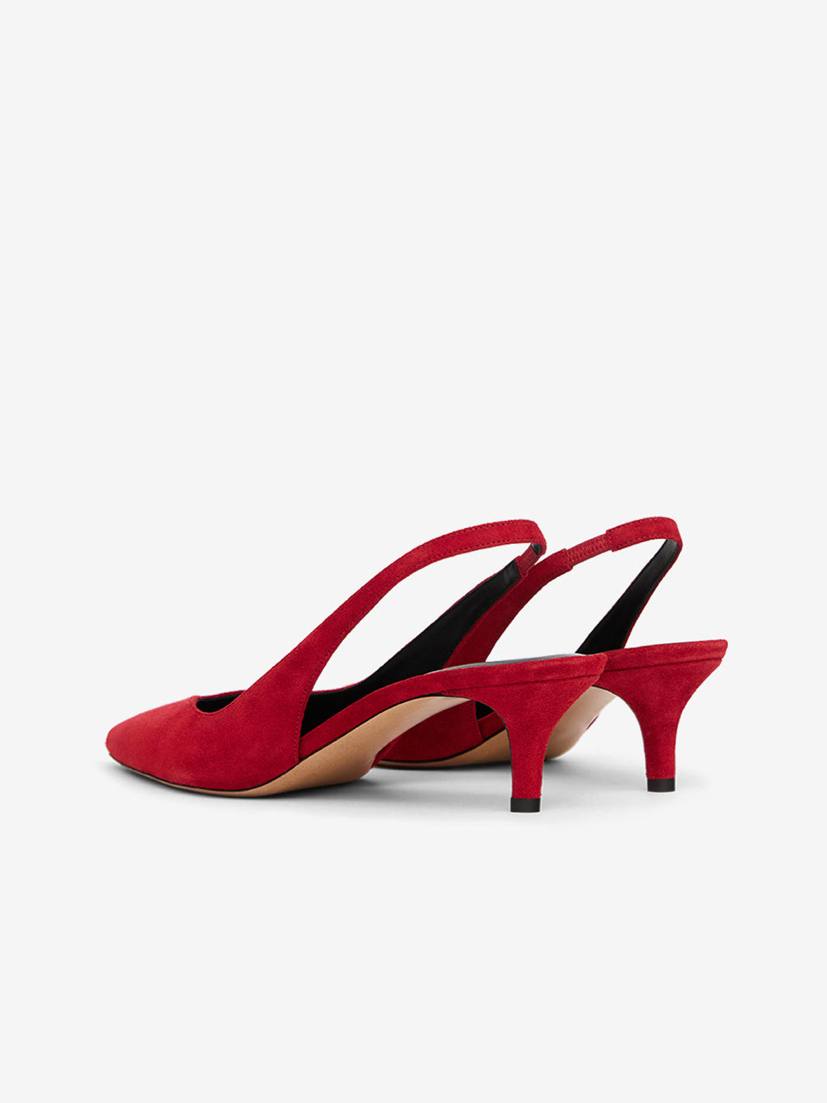 Red Faux Suede Pointed-Toe Classic Slingback Kitten Heels