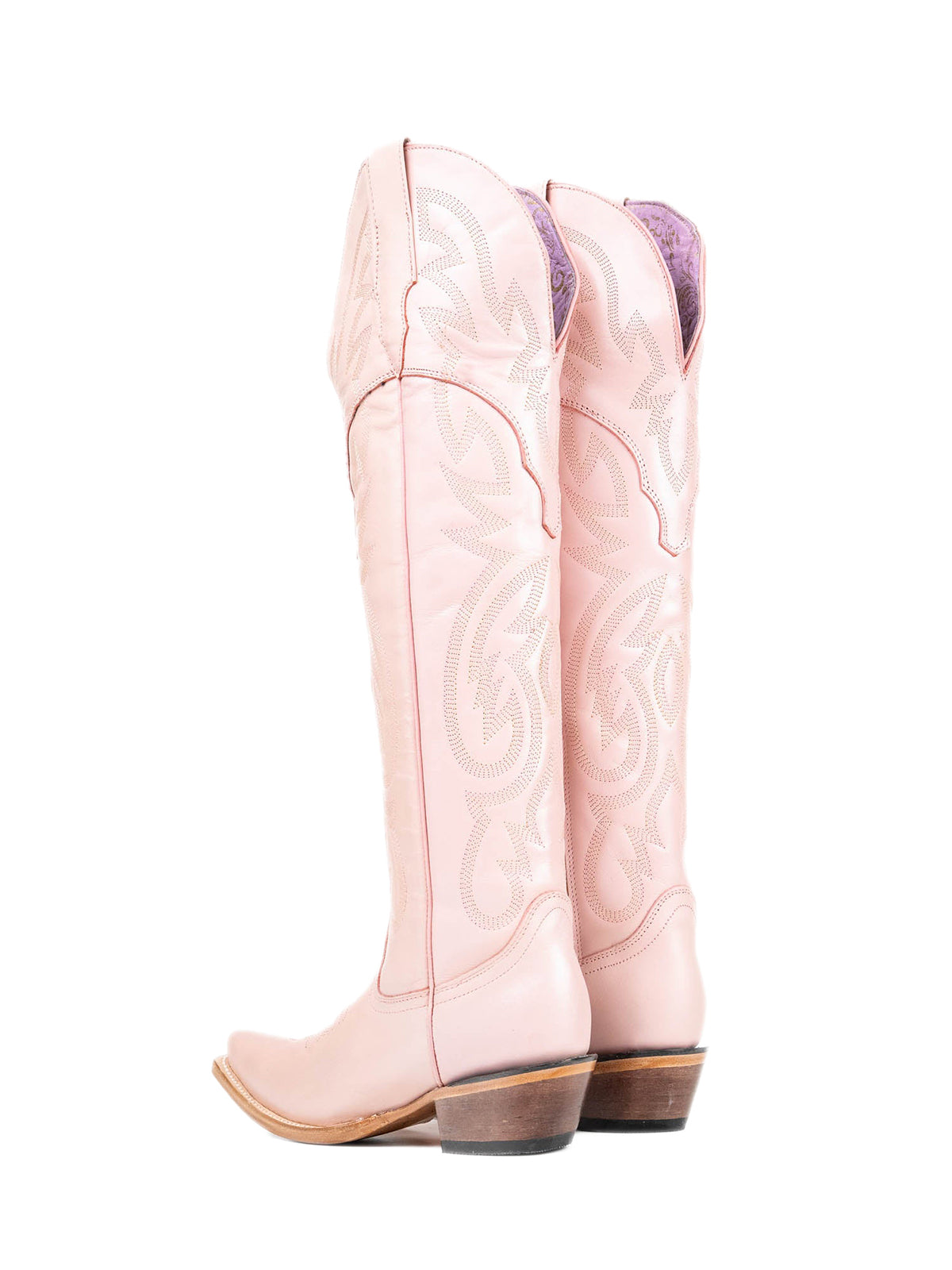 Blush Pink Snip-Toe Half-Zip Embroidery Tall Over-The-Knee Cowgirl Boots