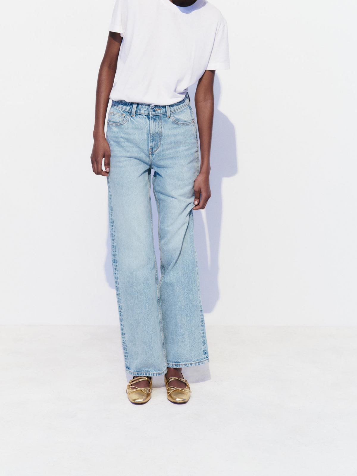 Metallic Gold Crinkle Bow Ballerina Flats Mary Janes With Thin Crossed Buckled Strap