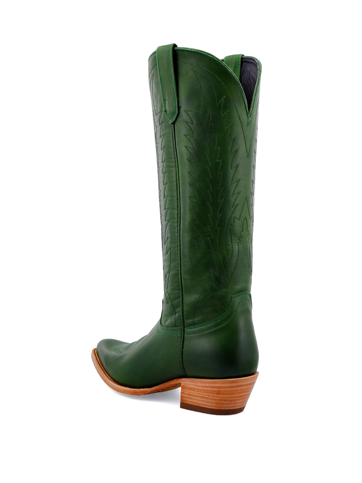 Green Embroidery Pointed-Toe Mid Calf Cowgirl Boots Western Boots