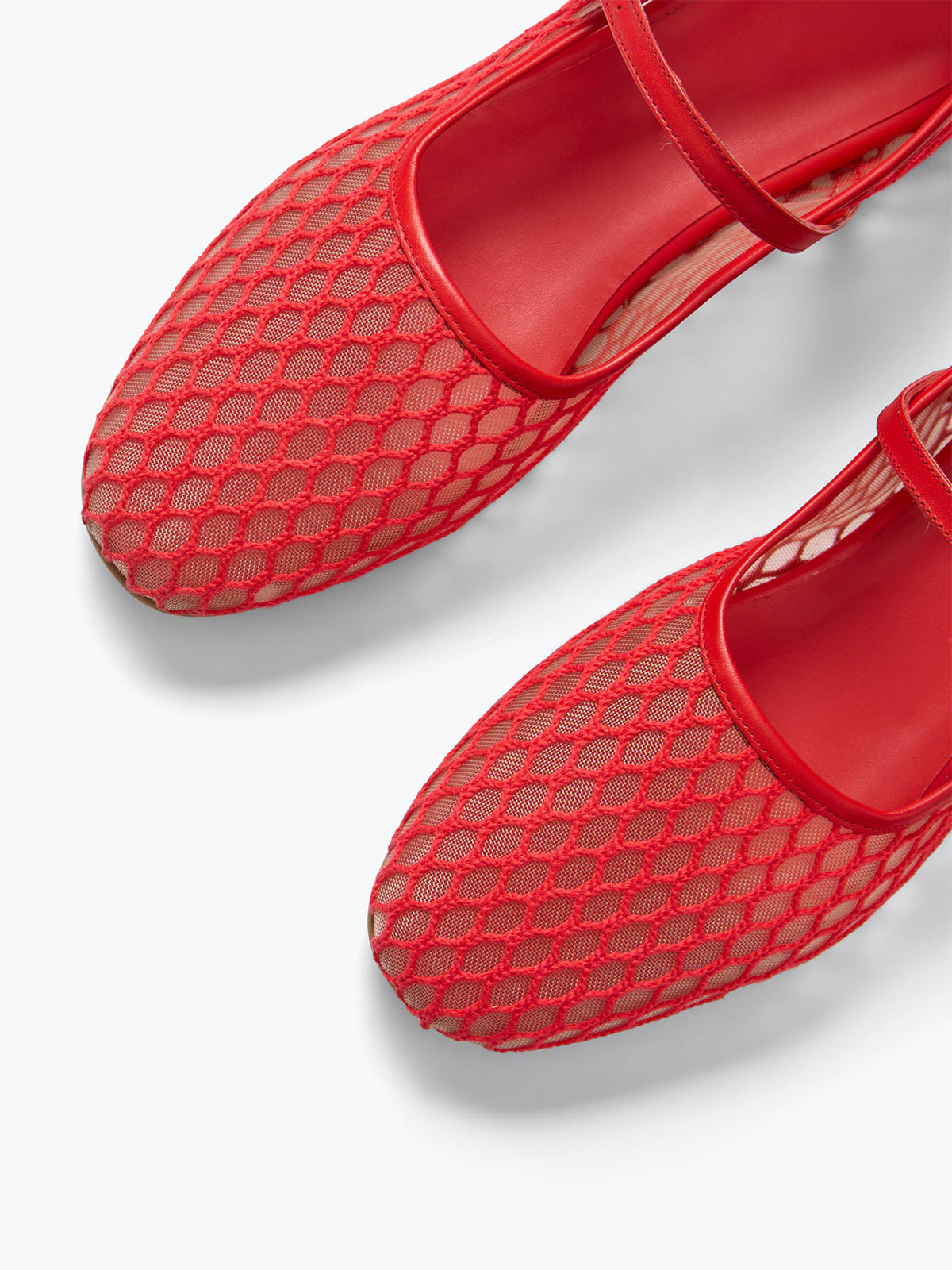 Crimson Red Round-Toe Mesh Bridge Strap Mary Jane Flats