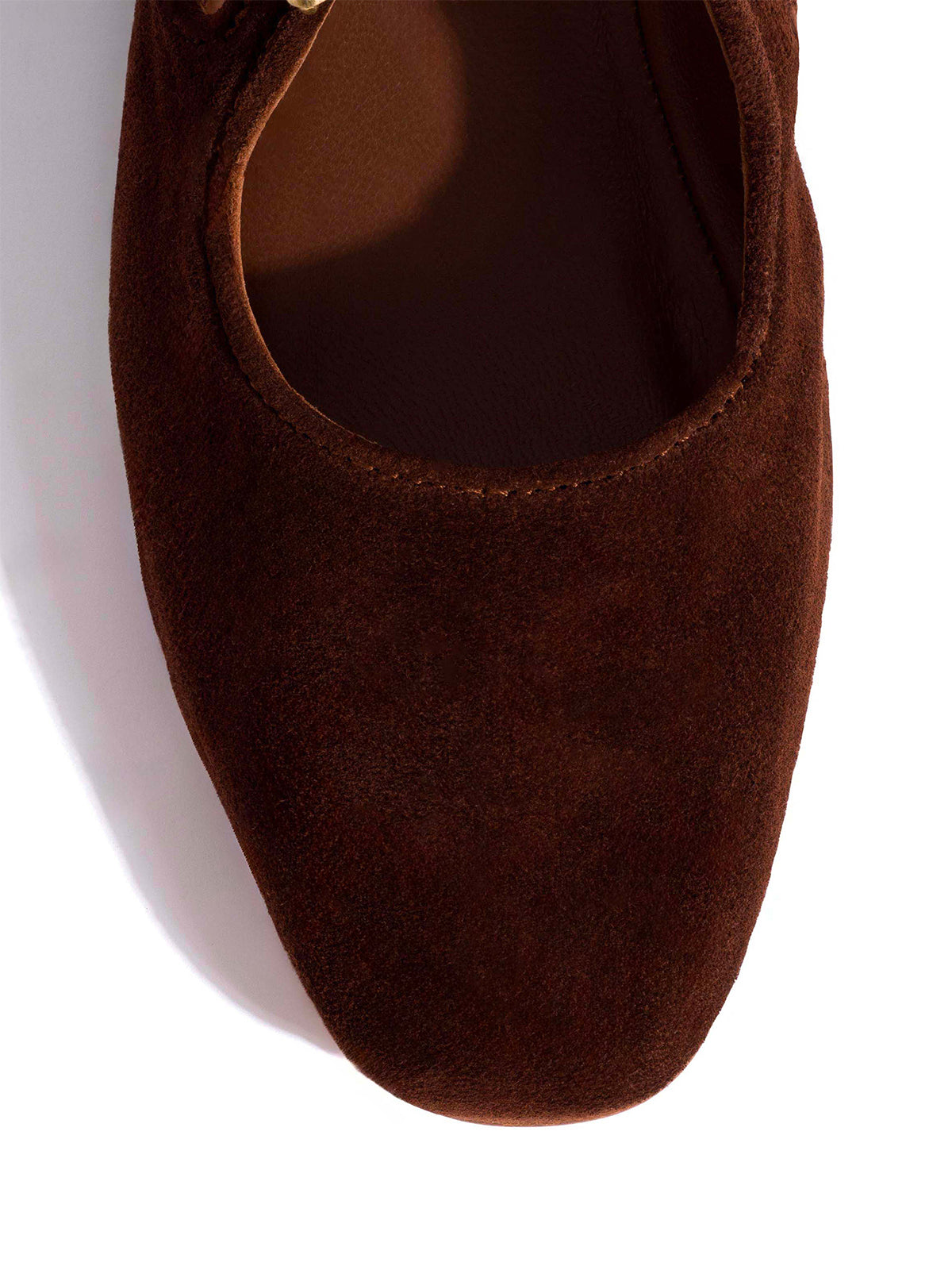 Square-Toe Buckle Strap Chic Flats - Chocolate Faux Suede