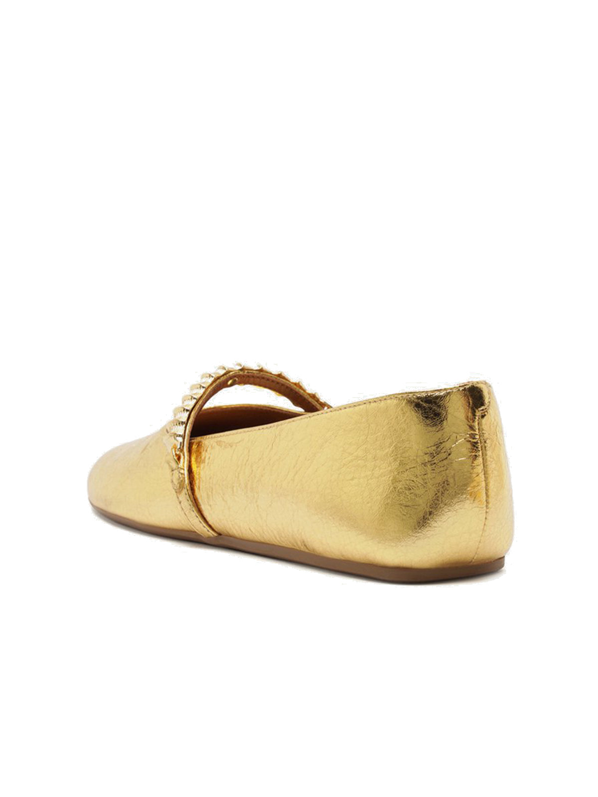 Metallic Gold Round-Toe Metal Bridge Strap Chic Flats