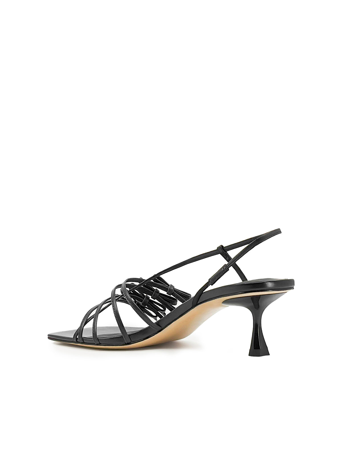 Black Square-Toe Multi-Straps With Bows Kitten Heels