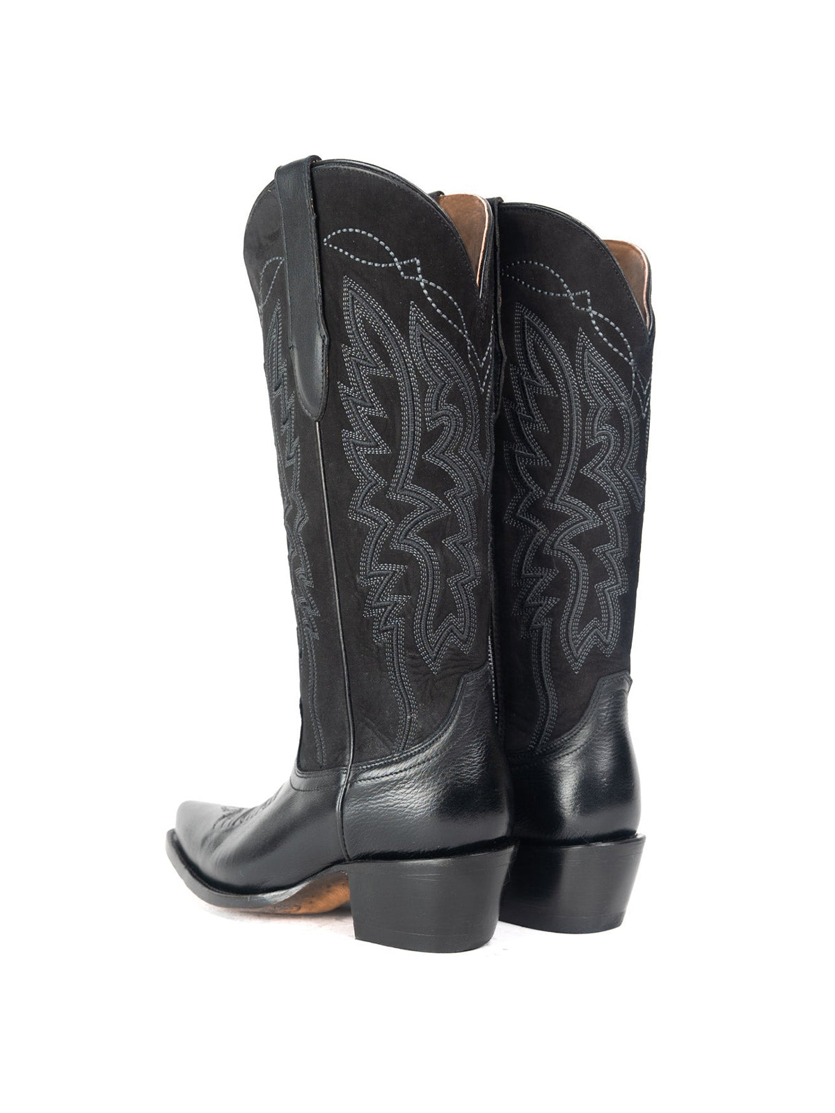 Western Snip-Toe Embroidery Half-Zip Mid Calf Cowgirl Boots - Classic Black