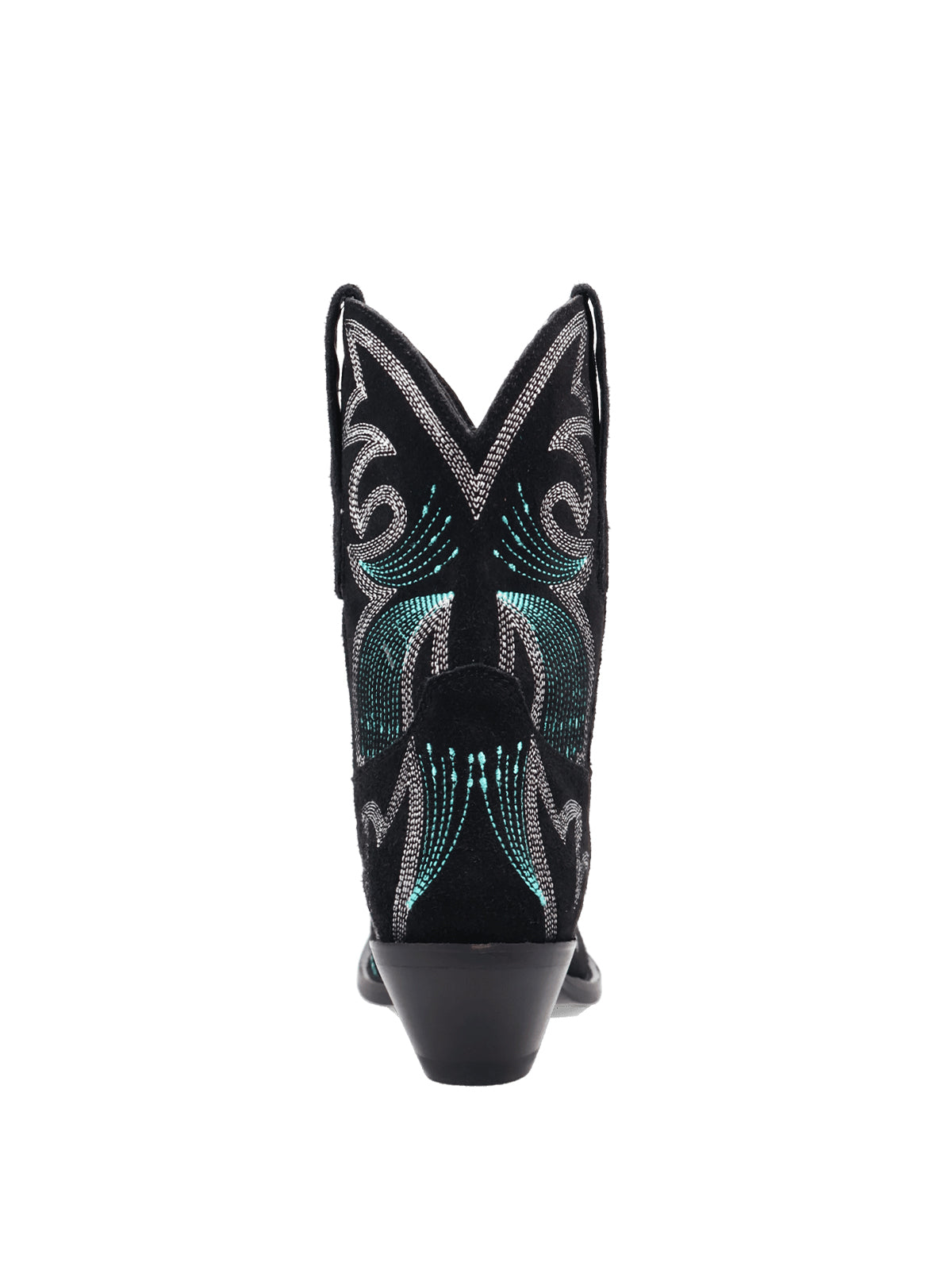 Black Faux Suede Snip-Toe Delicate Embroidery Ankle Cowgirl Boots