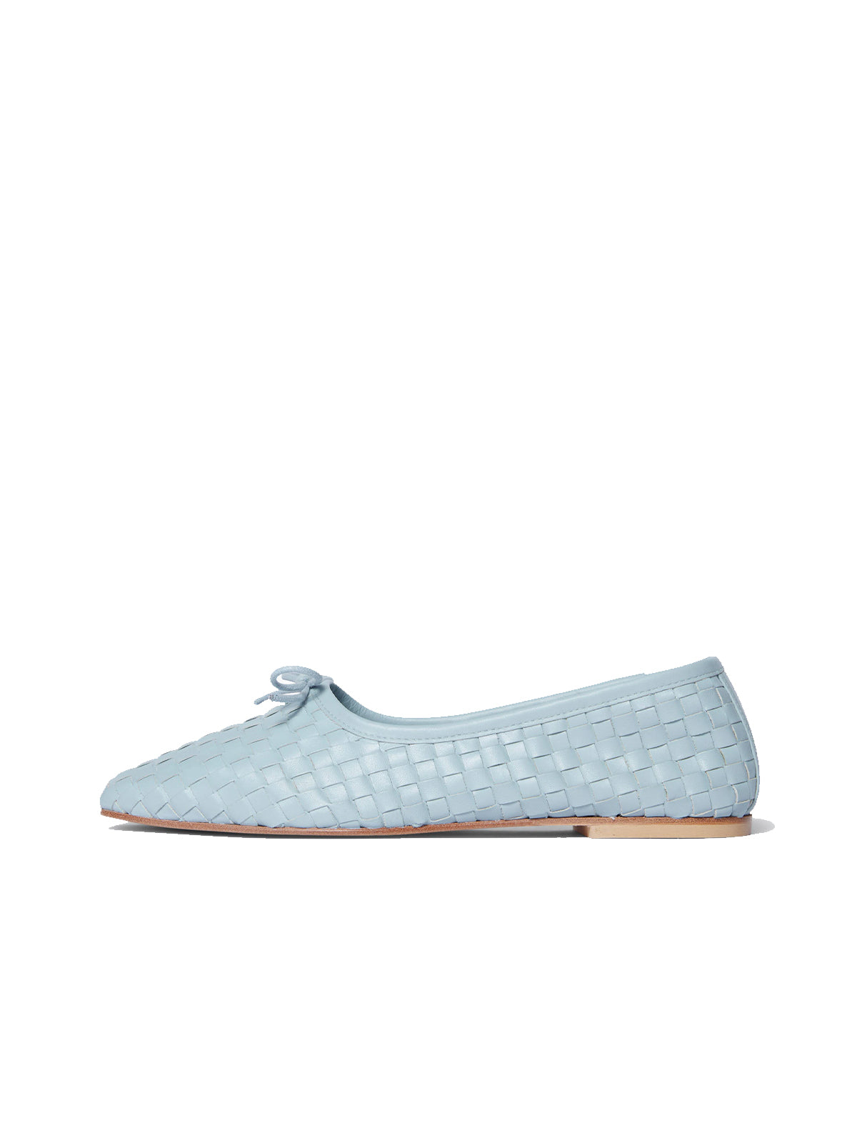 Vegan Leather Woven Square-Toe Bow Ballet Flats - Sky Blue