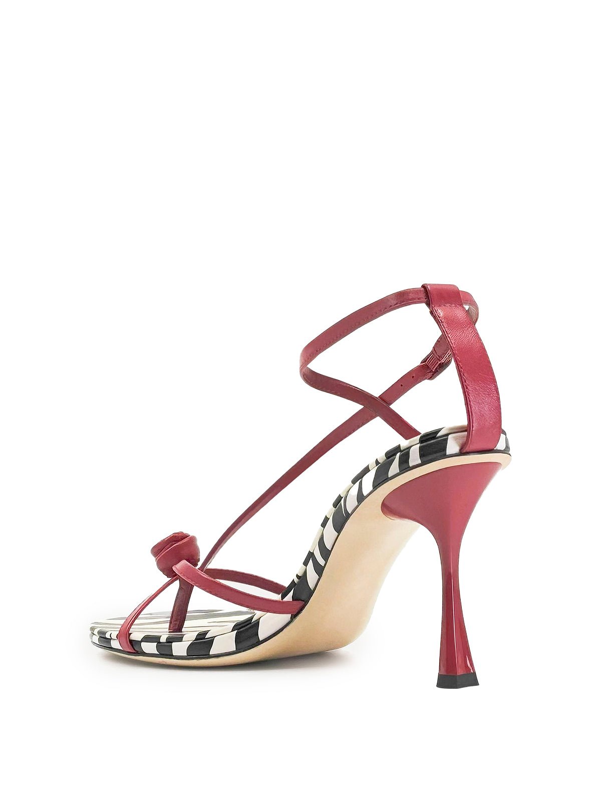 Red Round-Toe Front Rose Strappy High Heels