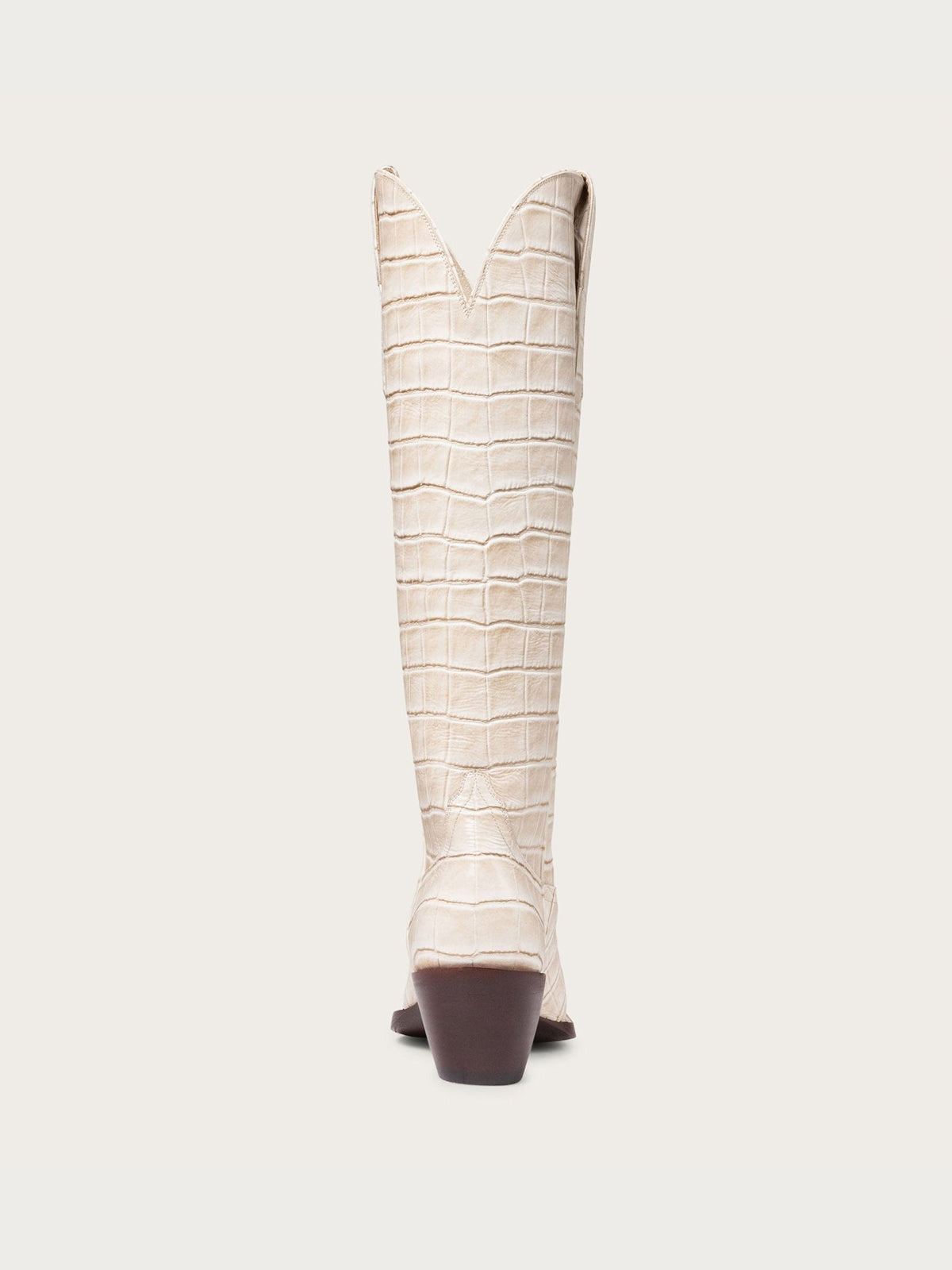 Bone Crocodile-Embossed Almond-Toe Wide Calf Tall Knee High Cowgirl Boots