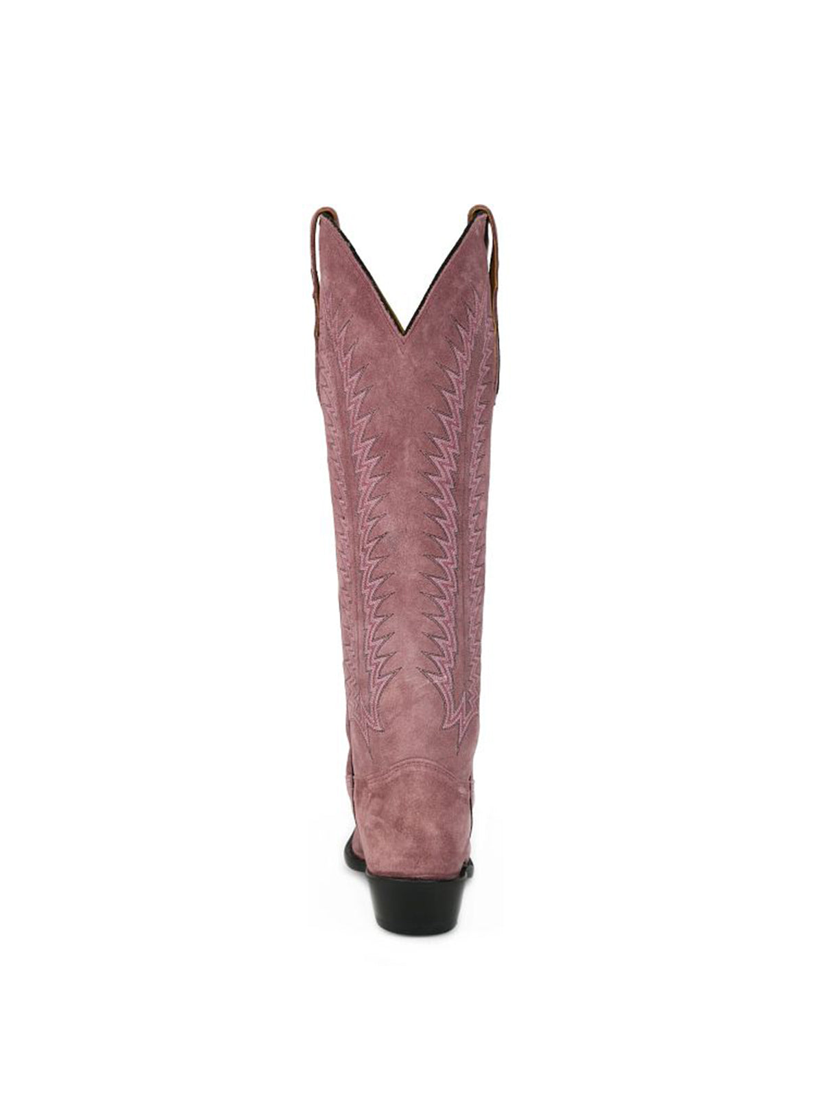 Pink Faux Suede Snip-Toe Wide Calf Embroidery Knee High Cowgirl Boots