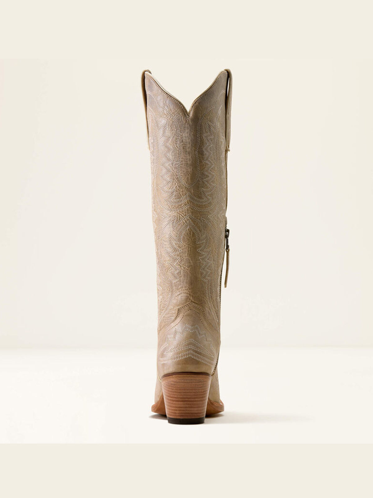 Western Embroidery Tall Snip-Toe Half-Zip Knee High Cowgirl Boots - Distressed Bone