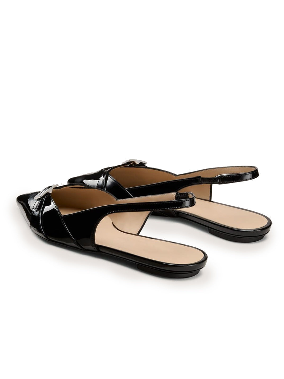 Patent Black Pointed-Toe Front Strap And Back Strap Chic Flats