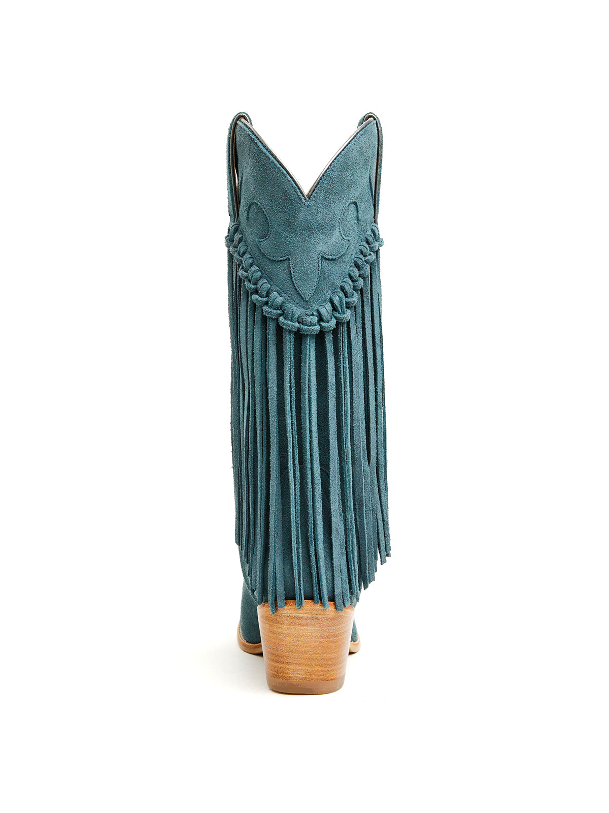 Blue Faux Suede Snip-Toe Fringe Wide Mid Calf Cowgirl Boots