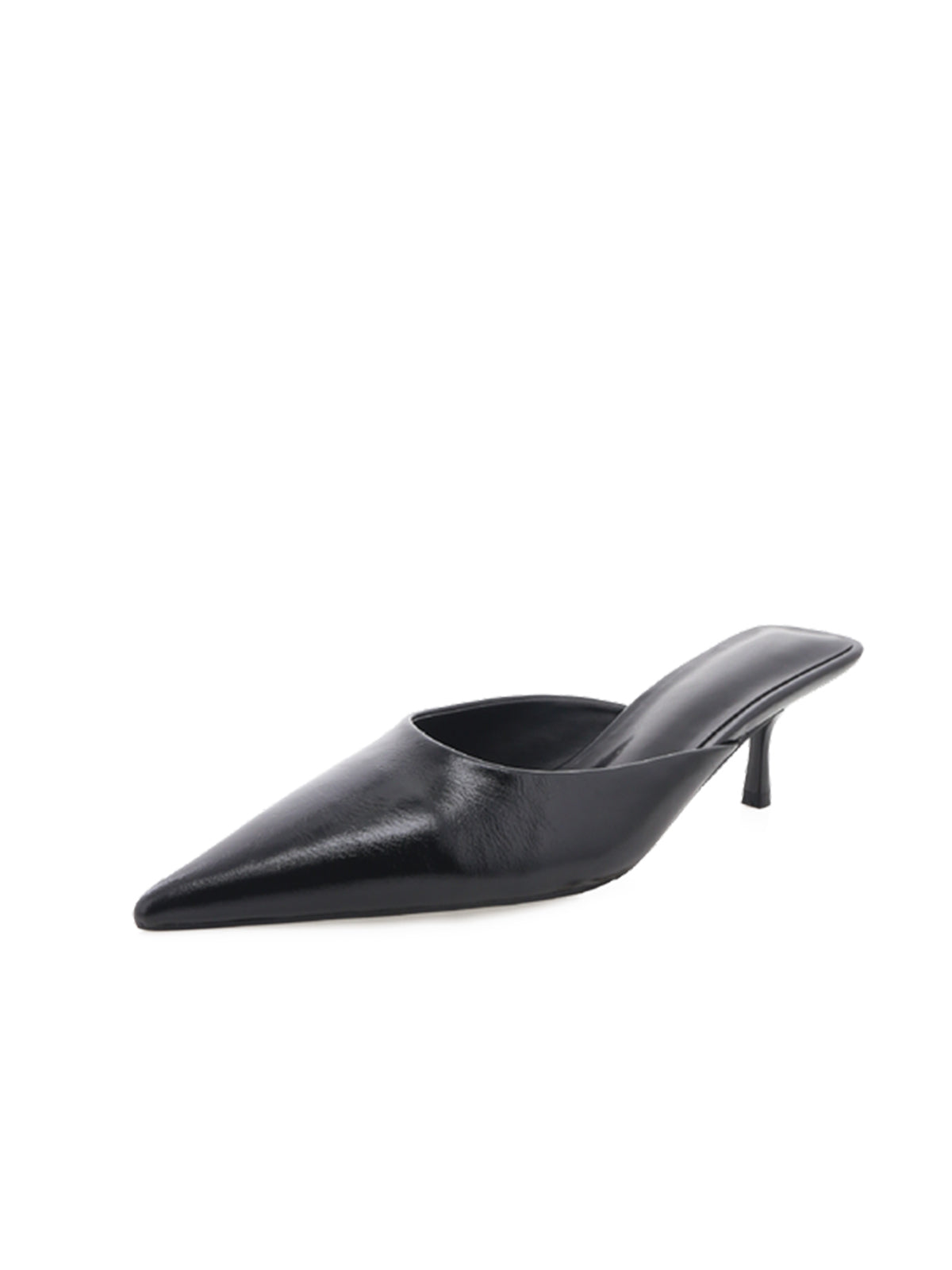 Black Pointed-Toe Simple Slip-On Kitten Heels
