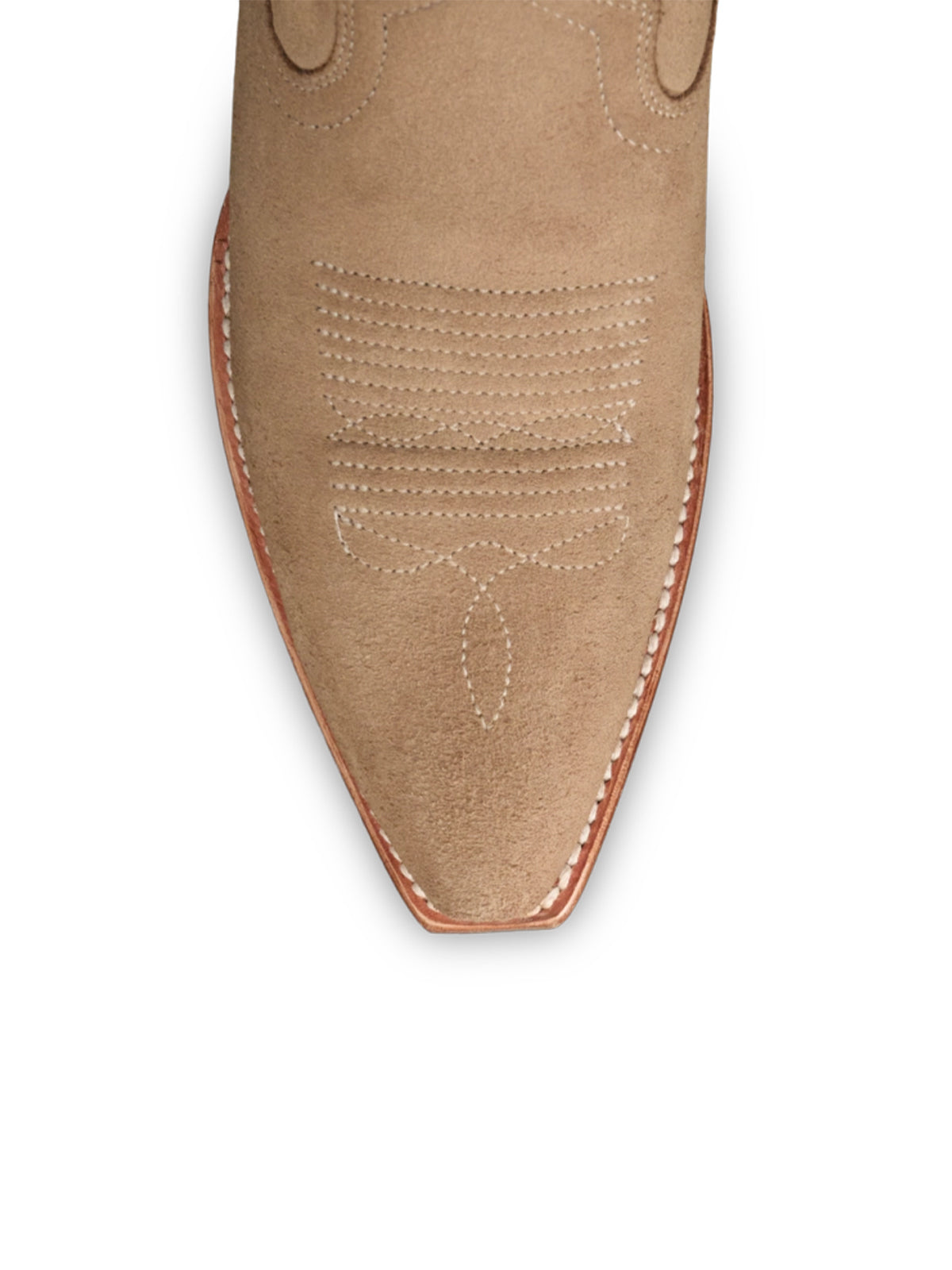Taupe Faux Suede Snip-Toe Leaves Cutout Mid Calf Cowgirl Boots