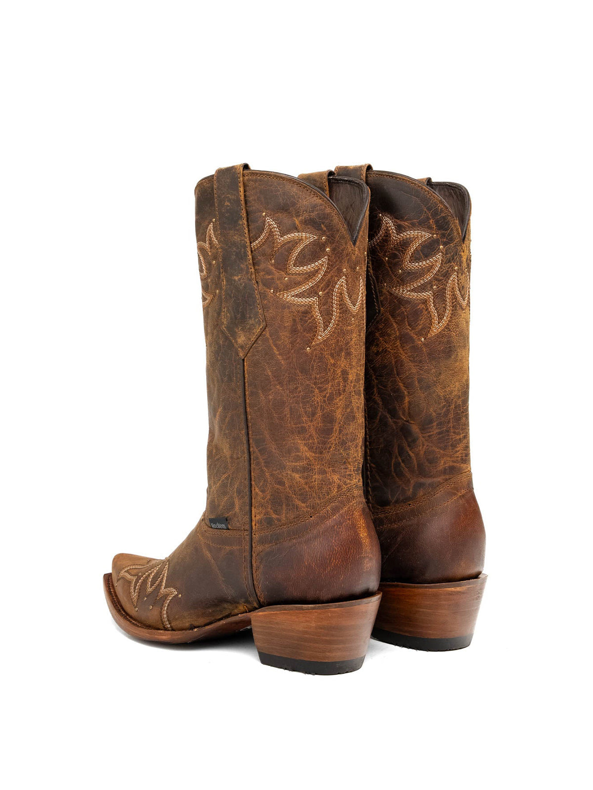 Western Snip-Toe Embroidery And Studs Mid Calf Chic Cowgirl Boots - Dark Tan