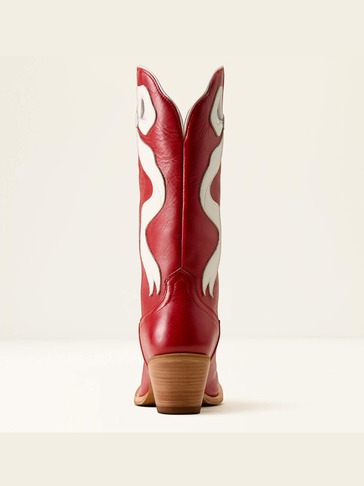 Red Almond-Toe Ivory Side Big Bow Applique Mid Calf Cowgirl Boots