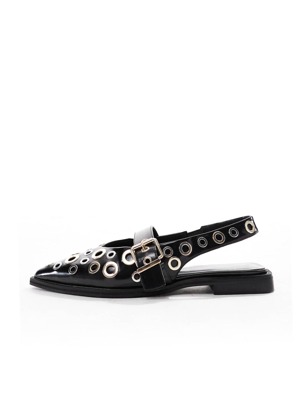 Black Pointed-Toe Mary Jane Slingback Full Eyelets Flats