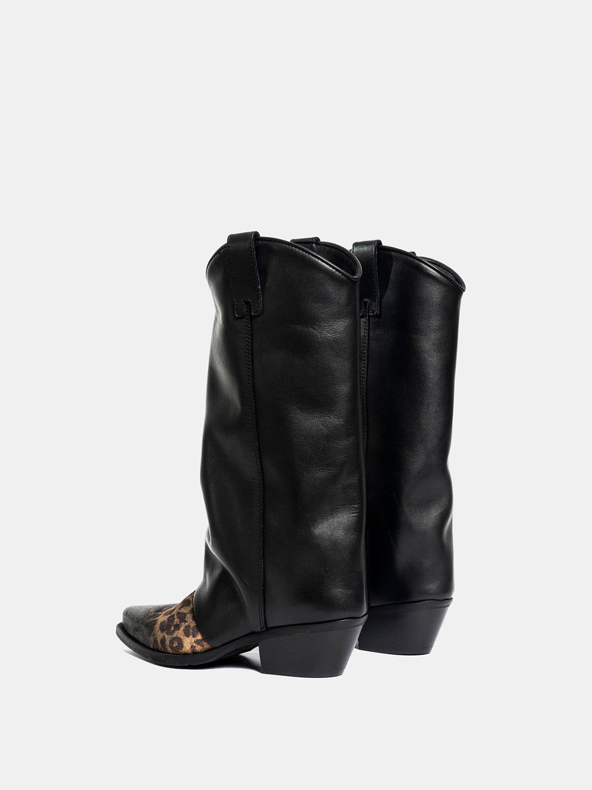 Contrast Black And Leopard Faux Suede Snip-Toe Simple Mid Calf Cowgirl Boots