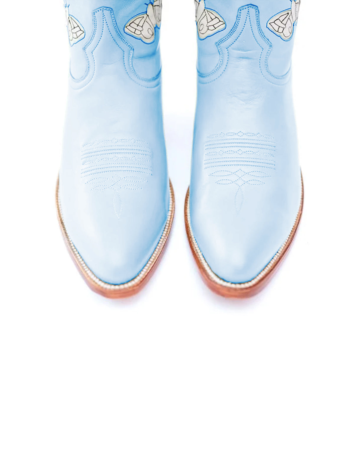 Blue Almond-Toe Butterfly Inlay Ankle Cowgirl Boots