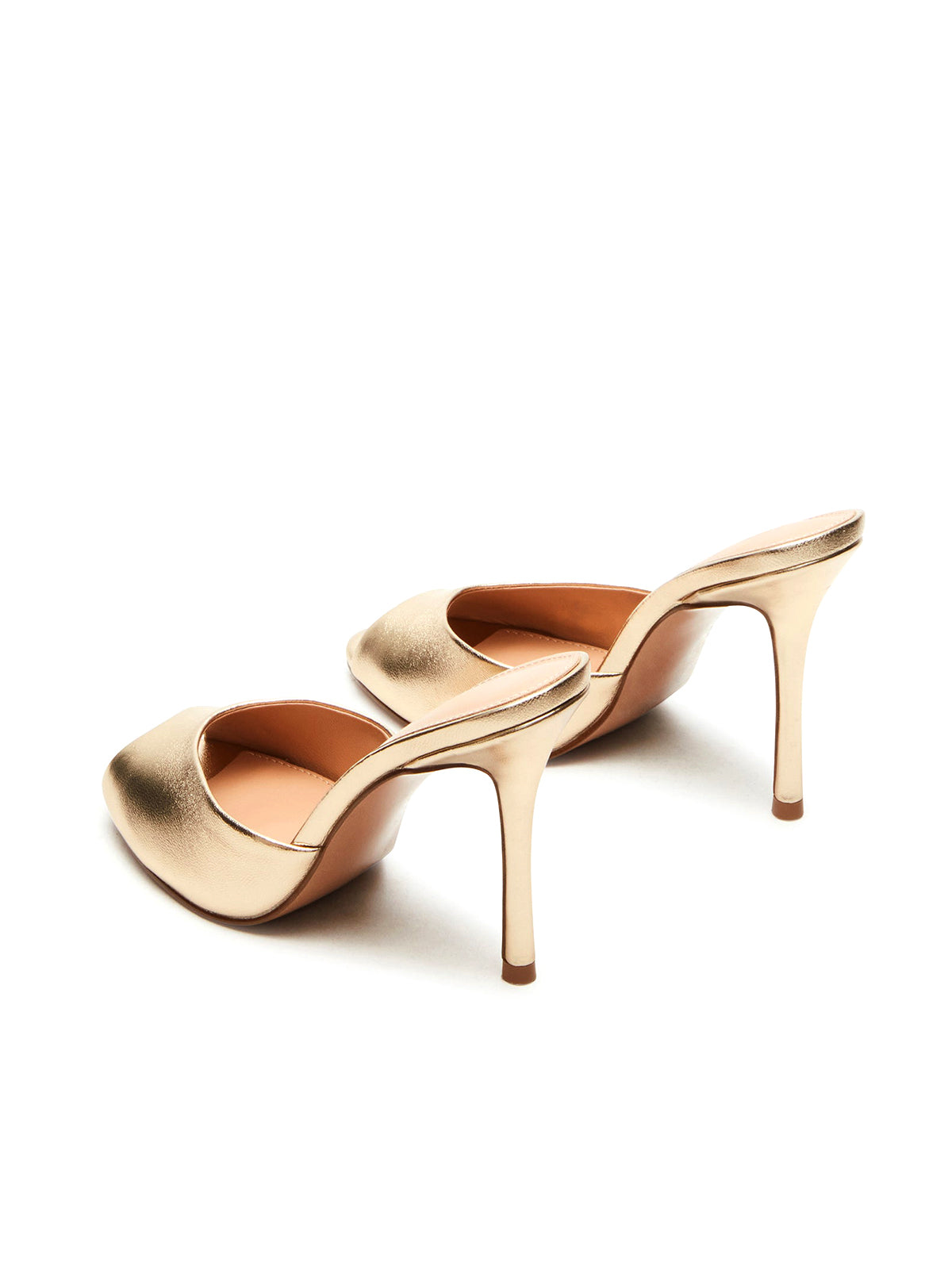 Gold Metallic Round-Toe Backless High Heels