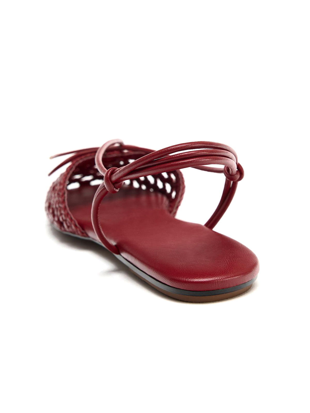 Red Woven Vegan Leather Square-Toe Front Bow And Back Strap Flats
