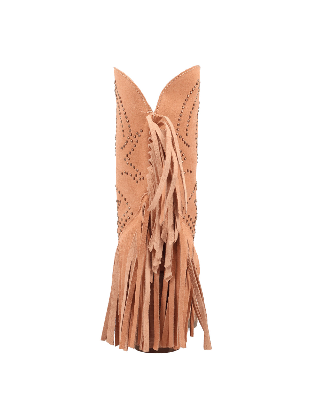 Peach Faux Suede Snip-Toe Full Studs Back Fringe Ankle Cowgirl Boots