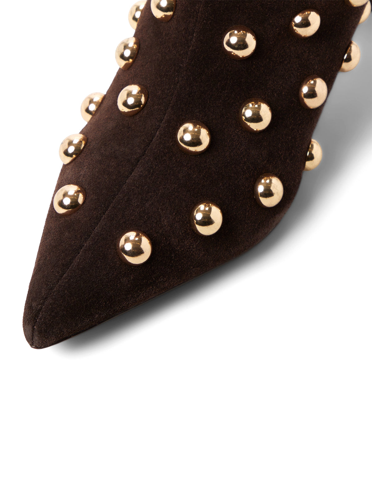 Brown Faux Suede Pointed-Toe Full Studs Wide Calf Knee High Stiletto Boots