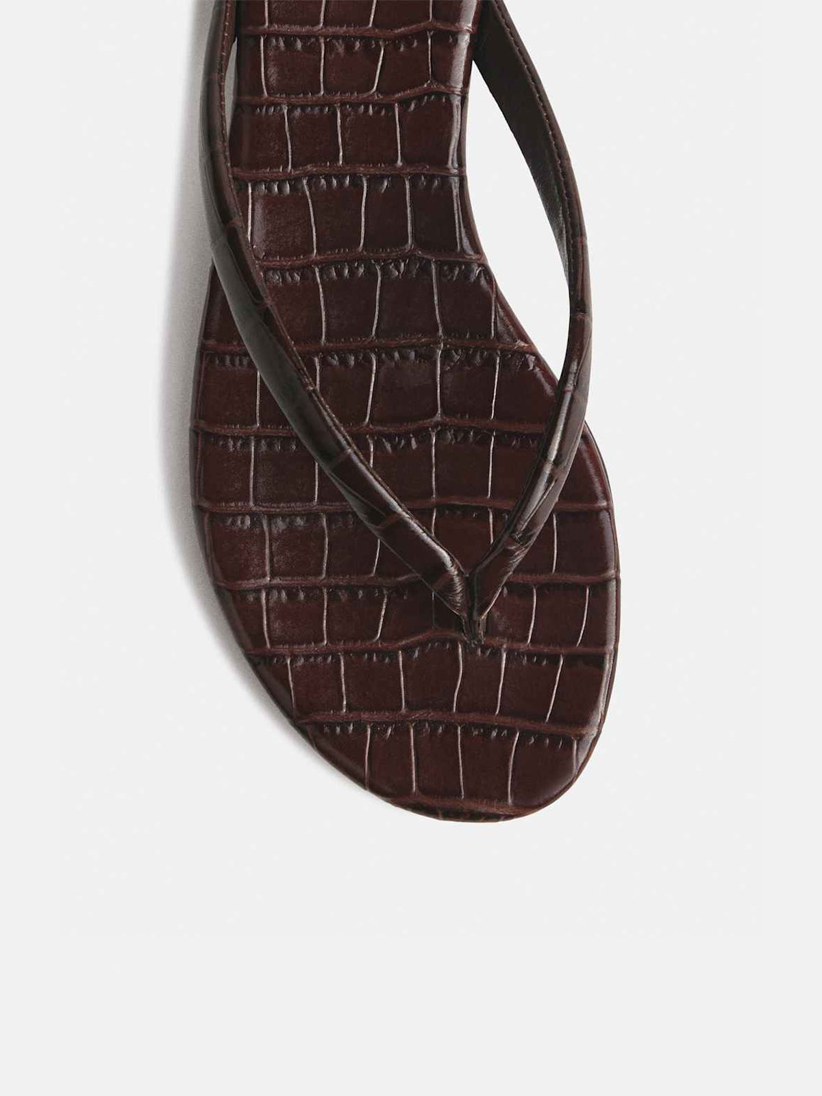 Chocolate Crocodile Pattern Round-Toe Flip-Flop Simple Sandals Flats