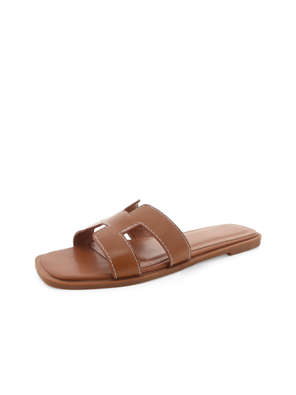 Tan Open Square-Toe Slip-On Simple Sandals Flats