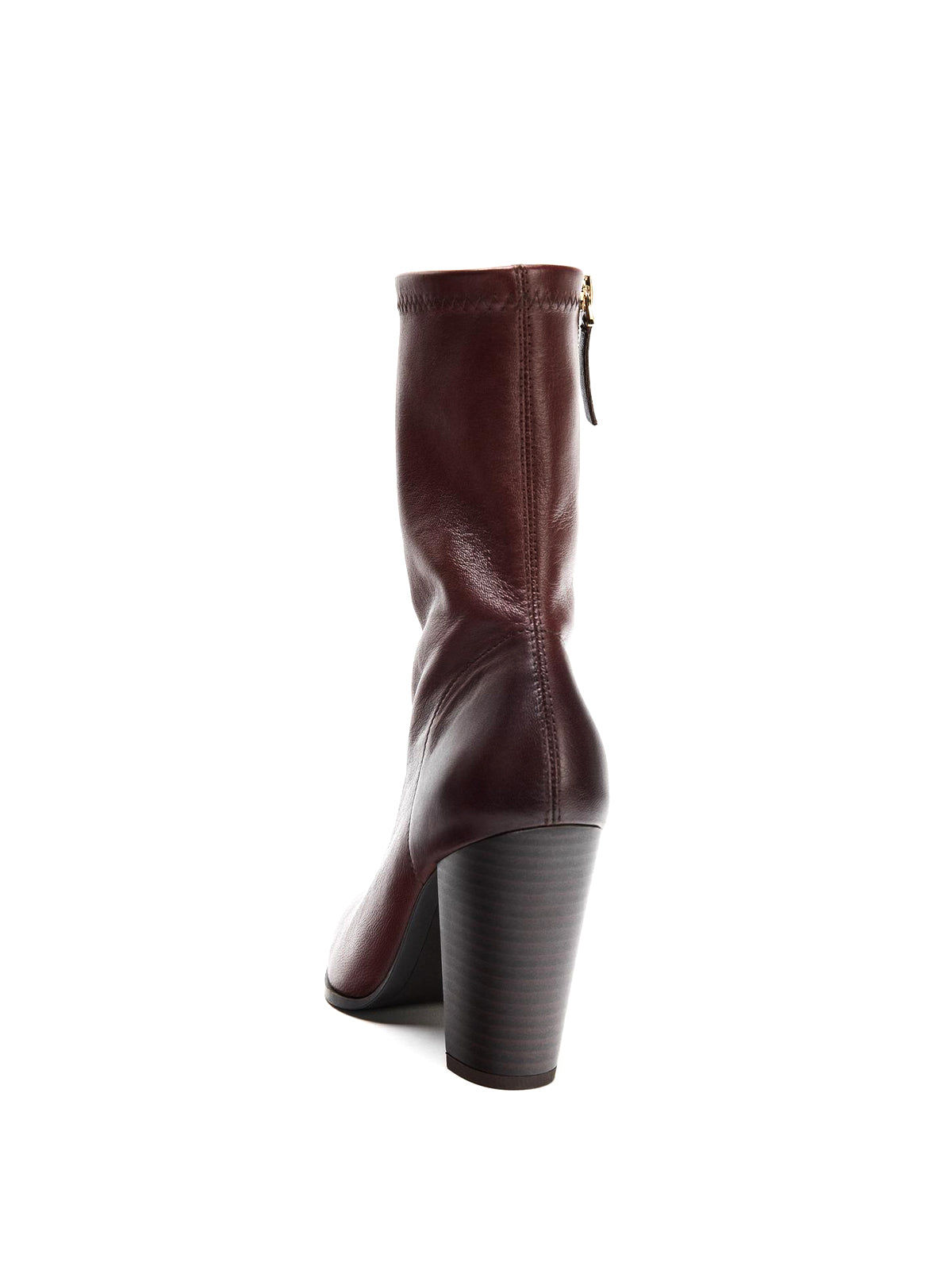 Burgundy Pointed-Toe Simple Full-Zip Ankle Cowgirl Boots