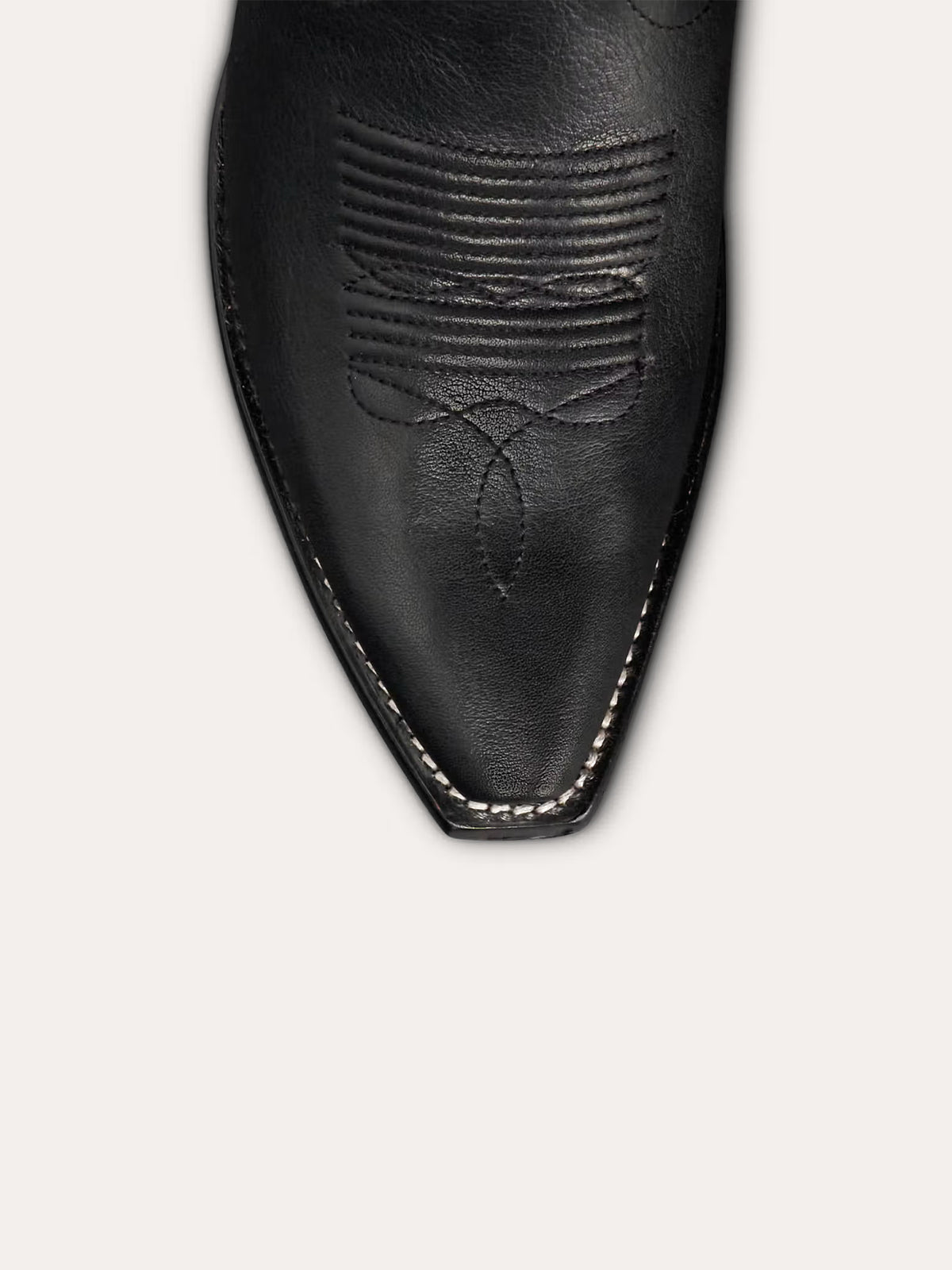 Black Snip-Toe Embroidery White Heart Inlay Mid Calf Cowgirl Boots