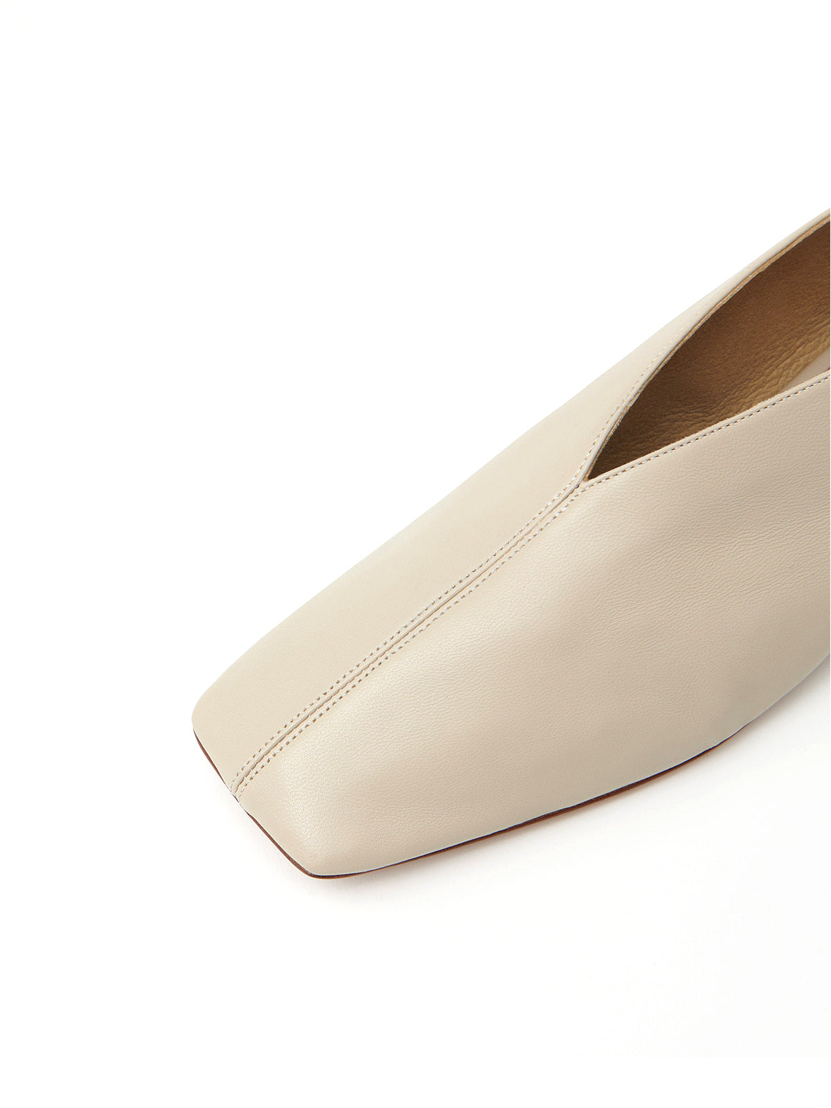 Bone Square-Toe V-Cut Vamp Simple Flats