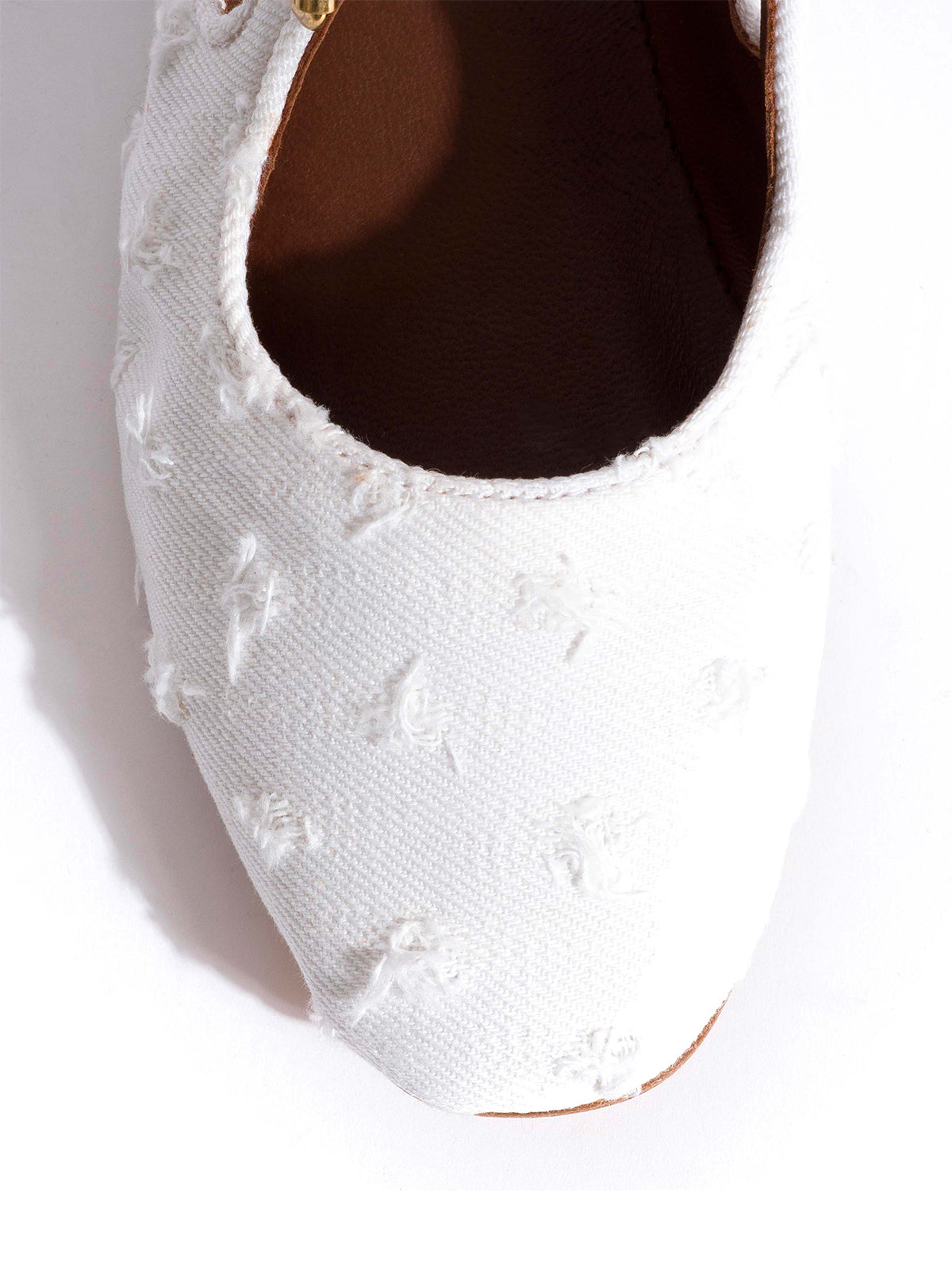 Square-Toe Buckle Strap Chic Flats - White Denim