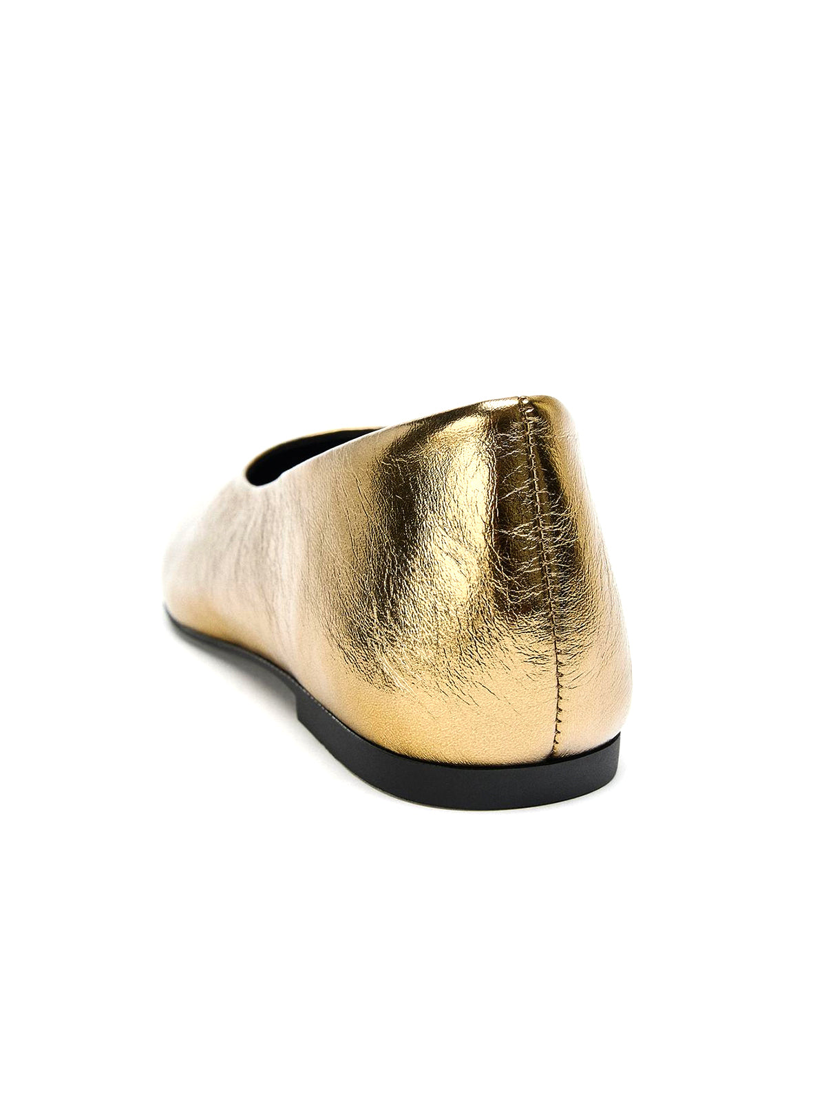 Metallic Gold Round-Toe Slip-On Ballet Flats